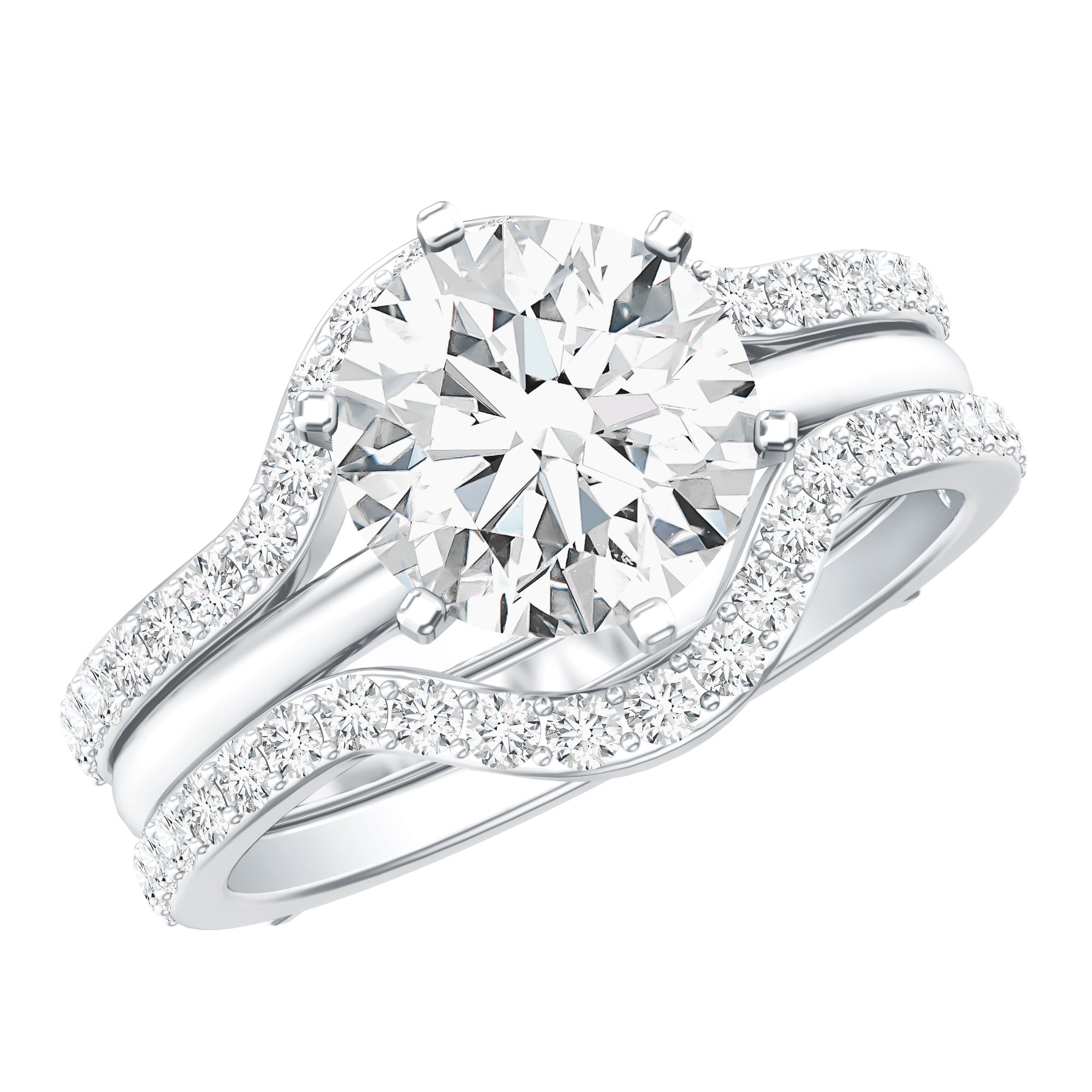 Certified 2 Carat Solitaire Moissanite Engagement Ring with 2 Enhancers D-VS1 - Rosec Jewels