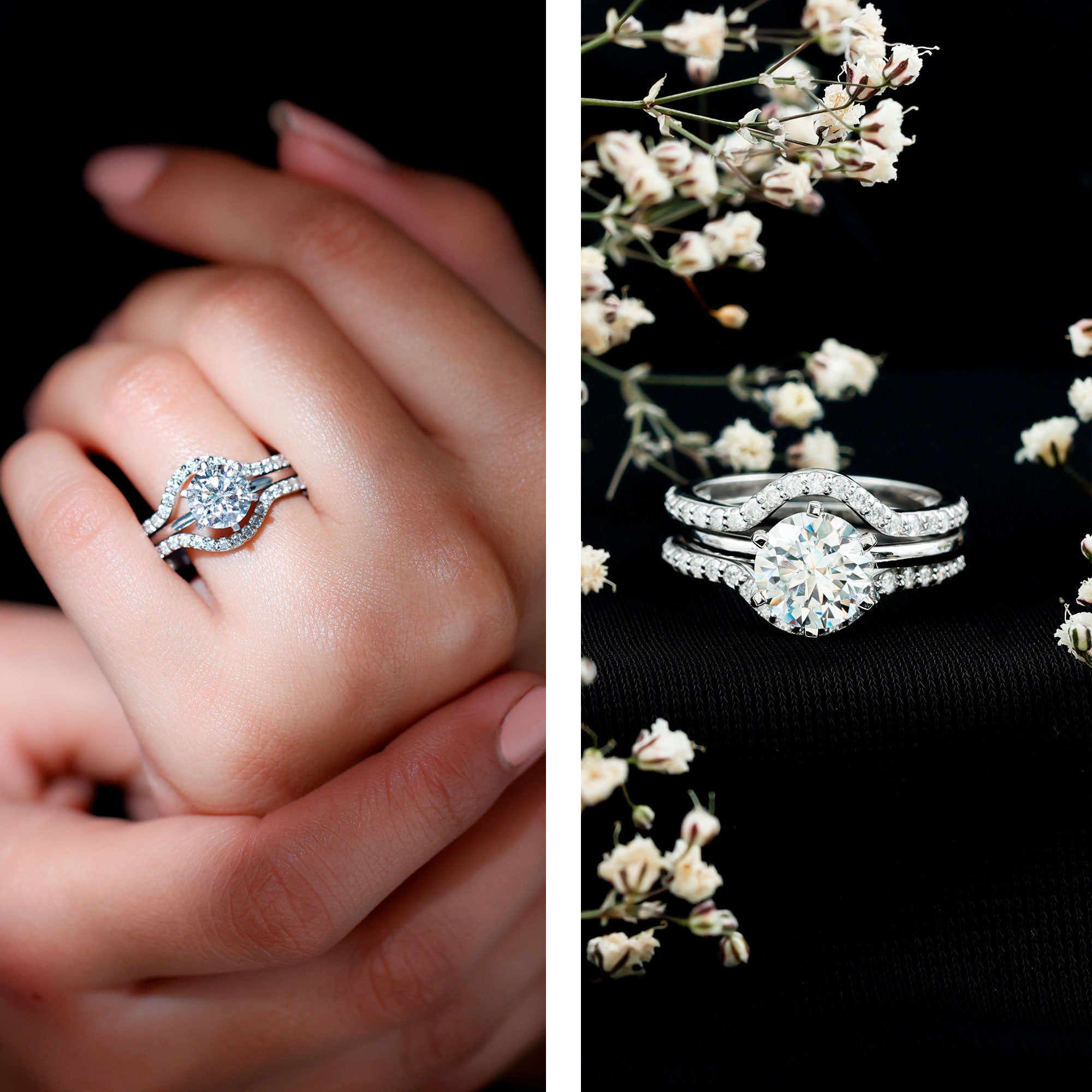 Certified 2 Carat Solitaire Moissanite Engagement Ring with 2 Enhancers D-VS1 - Rosec Jewels