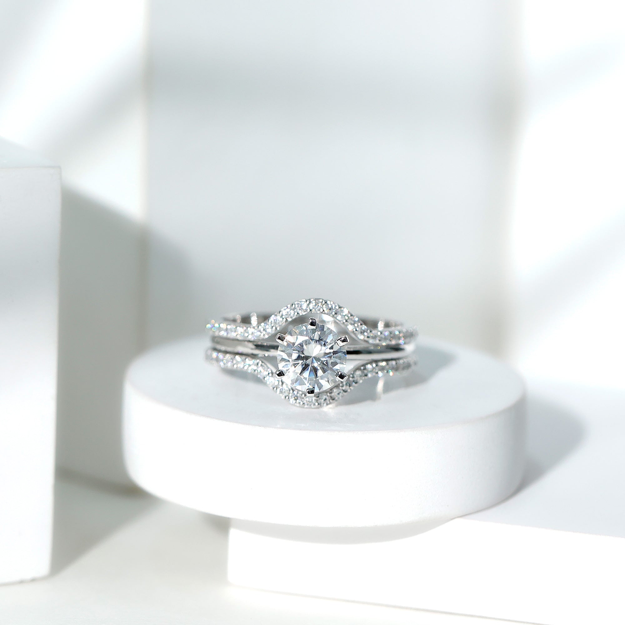 Certified 2 Carat Solitaire Moissanite Engagement Ring with 2 Enhancers D-VS1 - Rosec Jewels