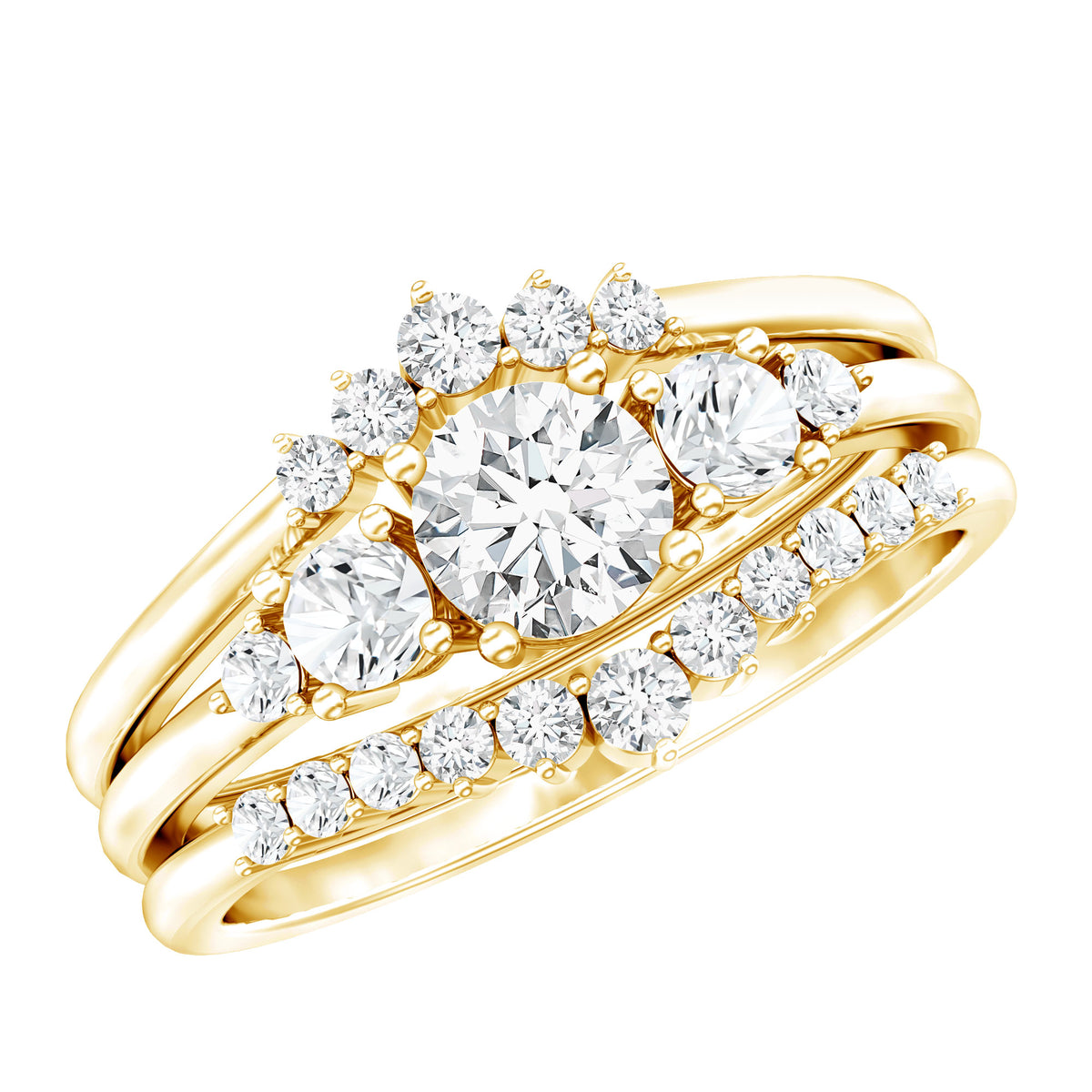 Certified Moissanite Trio Bridal Ring Set D-VS1 - Rosec Jewels