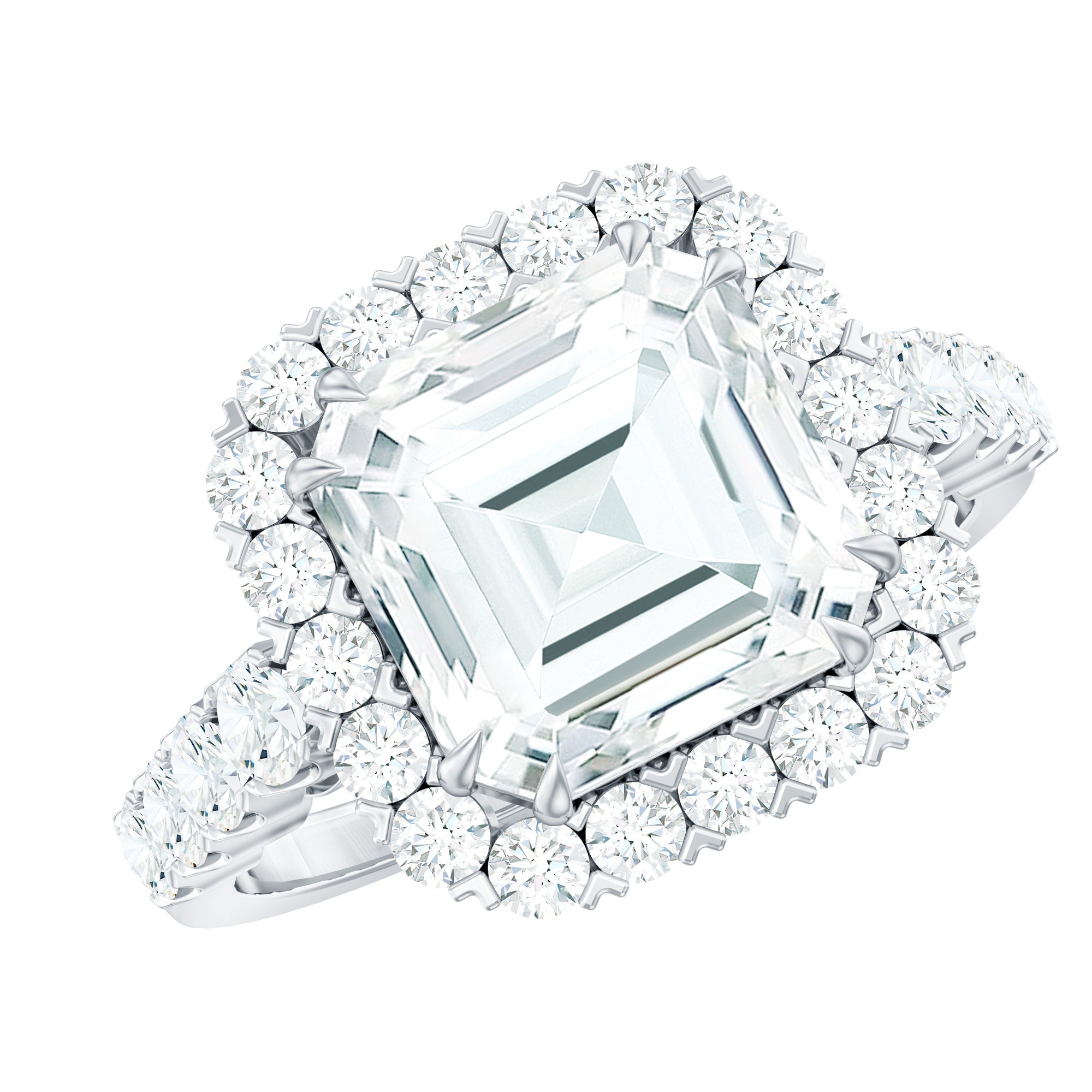 Certified 9 MM Asscher Cut Moissanite Halo Engagement Ring