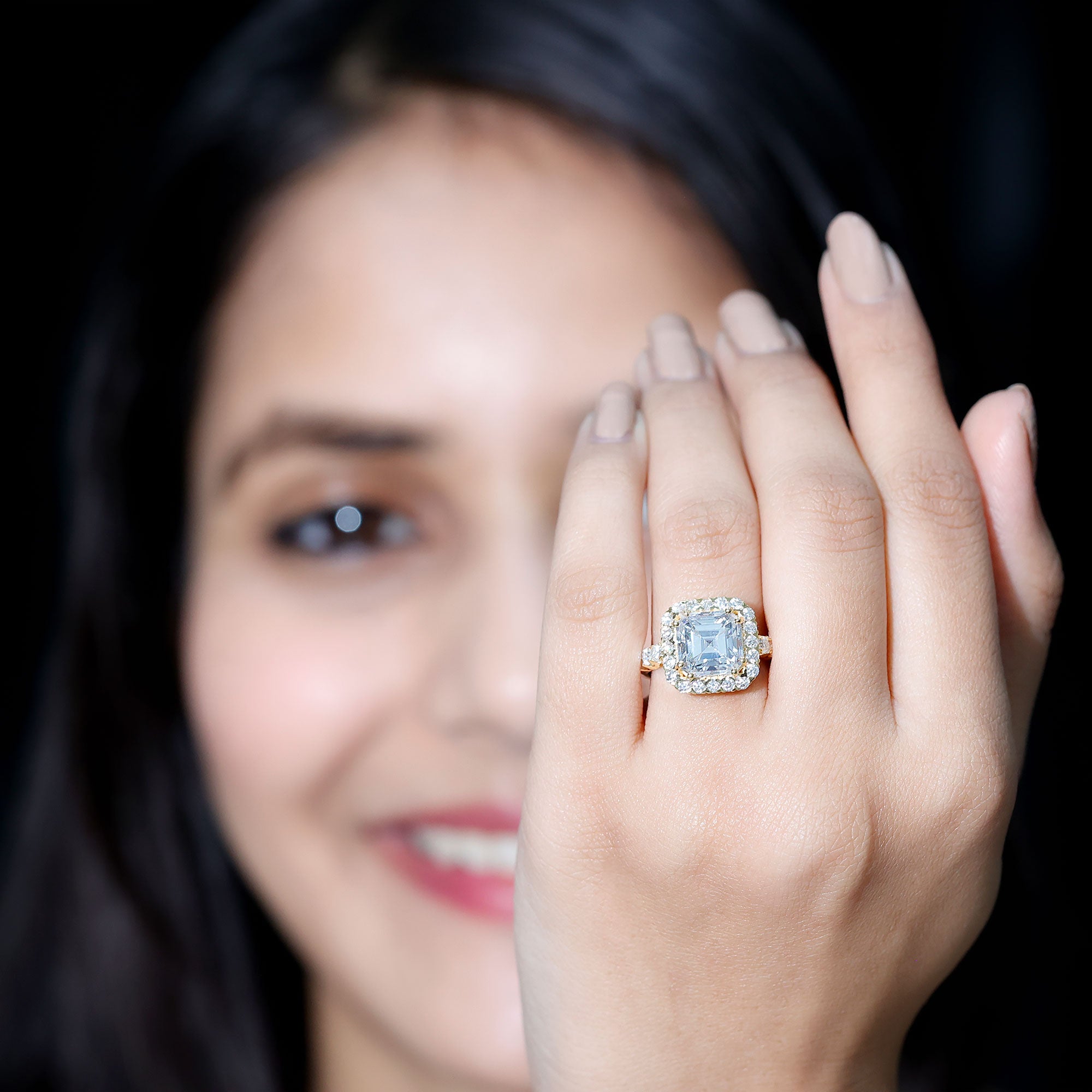 Certified 9 MM Asscher Cut Moissanite Halo Engagement Ring D-VS1 - Rosec Jewels