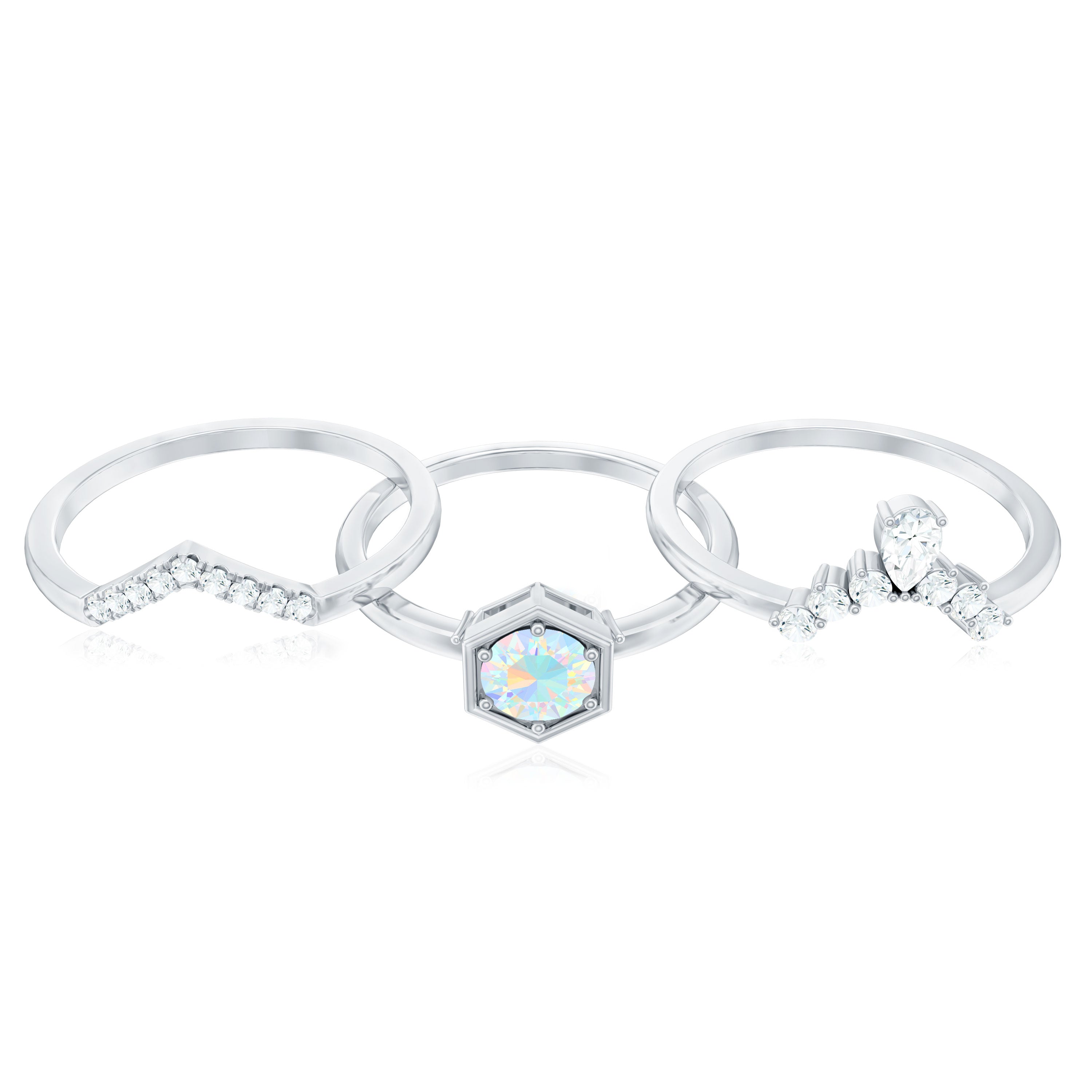 Vintage Inspired Opalescent Diamond Wedding Engagement Ring Set of 3 AAA - Rosec Jewels
