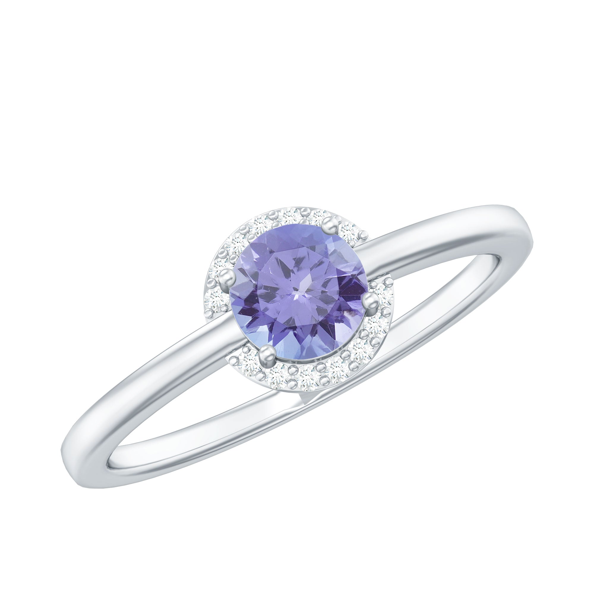 Minimal Round Tanzanite Engagement Ring with Diamond Halo