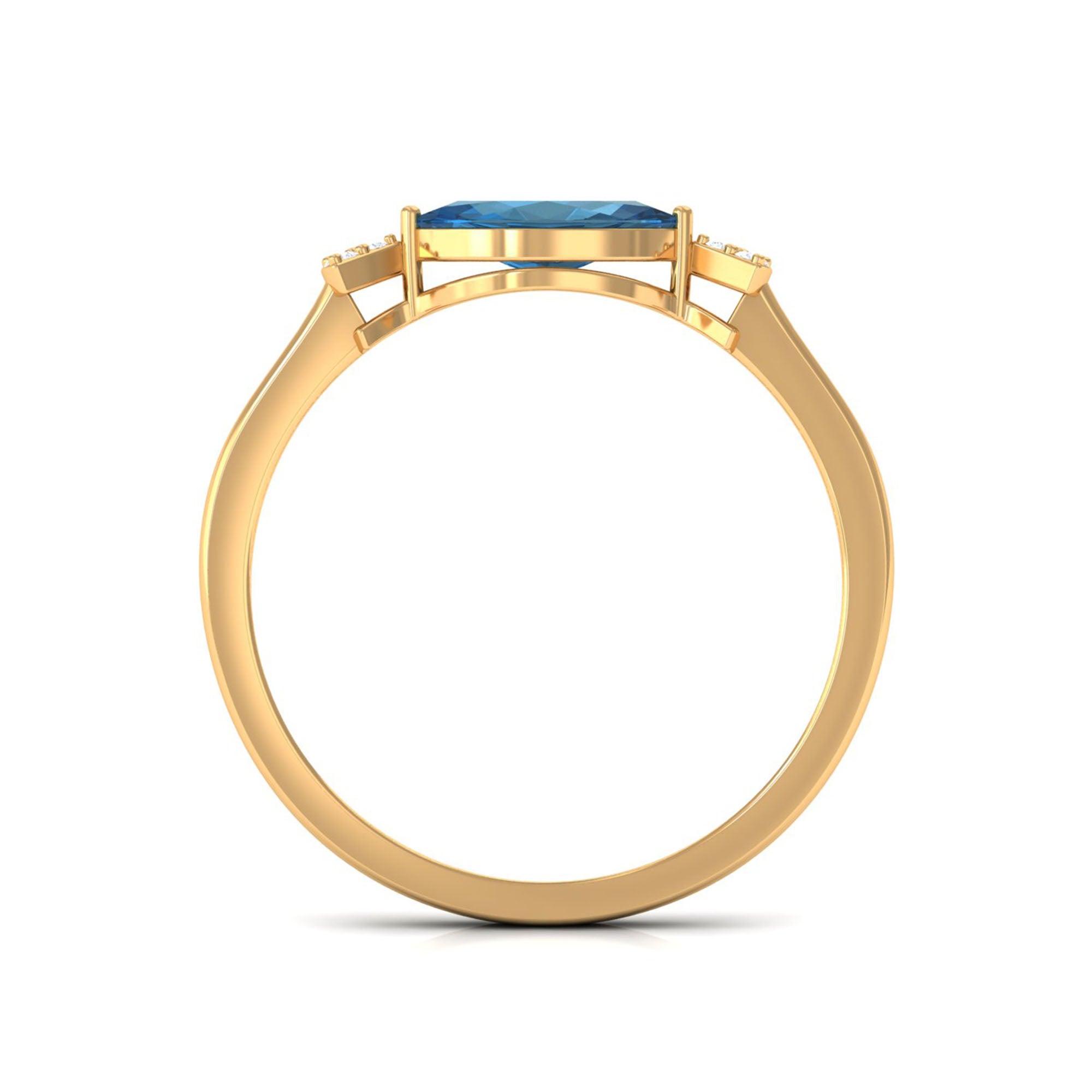 4x8mm Marquise cut London Blue Topaz East West Promise Ring with Diamond AAA - Rosec Jewels