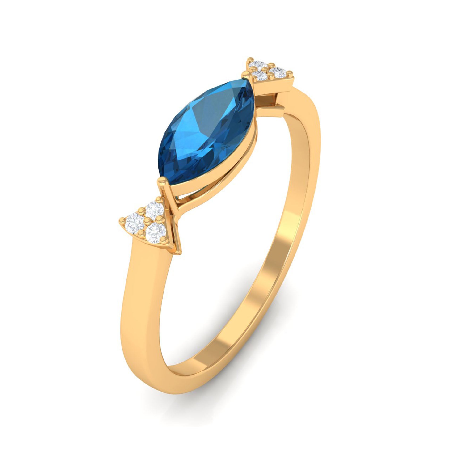4x8mm Marquise cut London Blue Topaz East West Promise Ring with Diamond AAA - Rosec Jewels