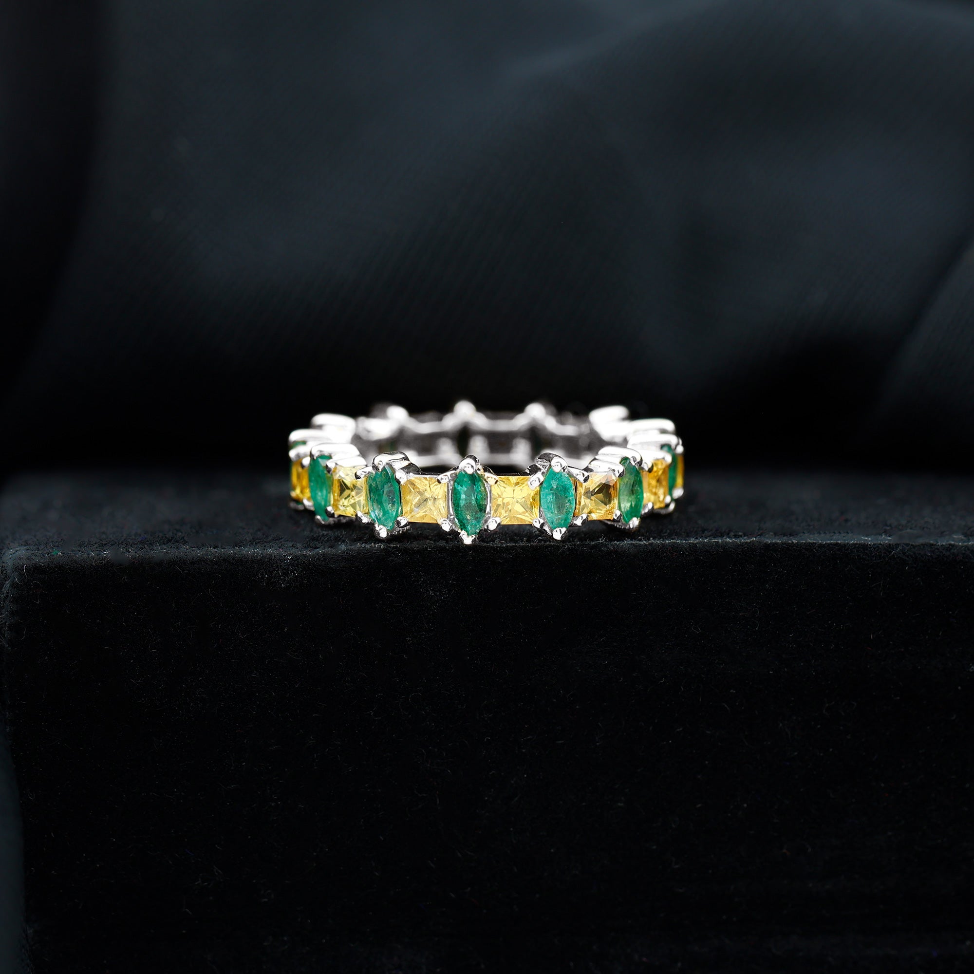 Designer Yellow Sapphire and Emerald Eternity Wedding Band AAA - Rosec Jewels
