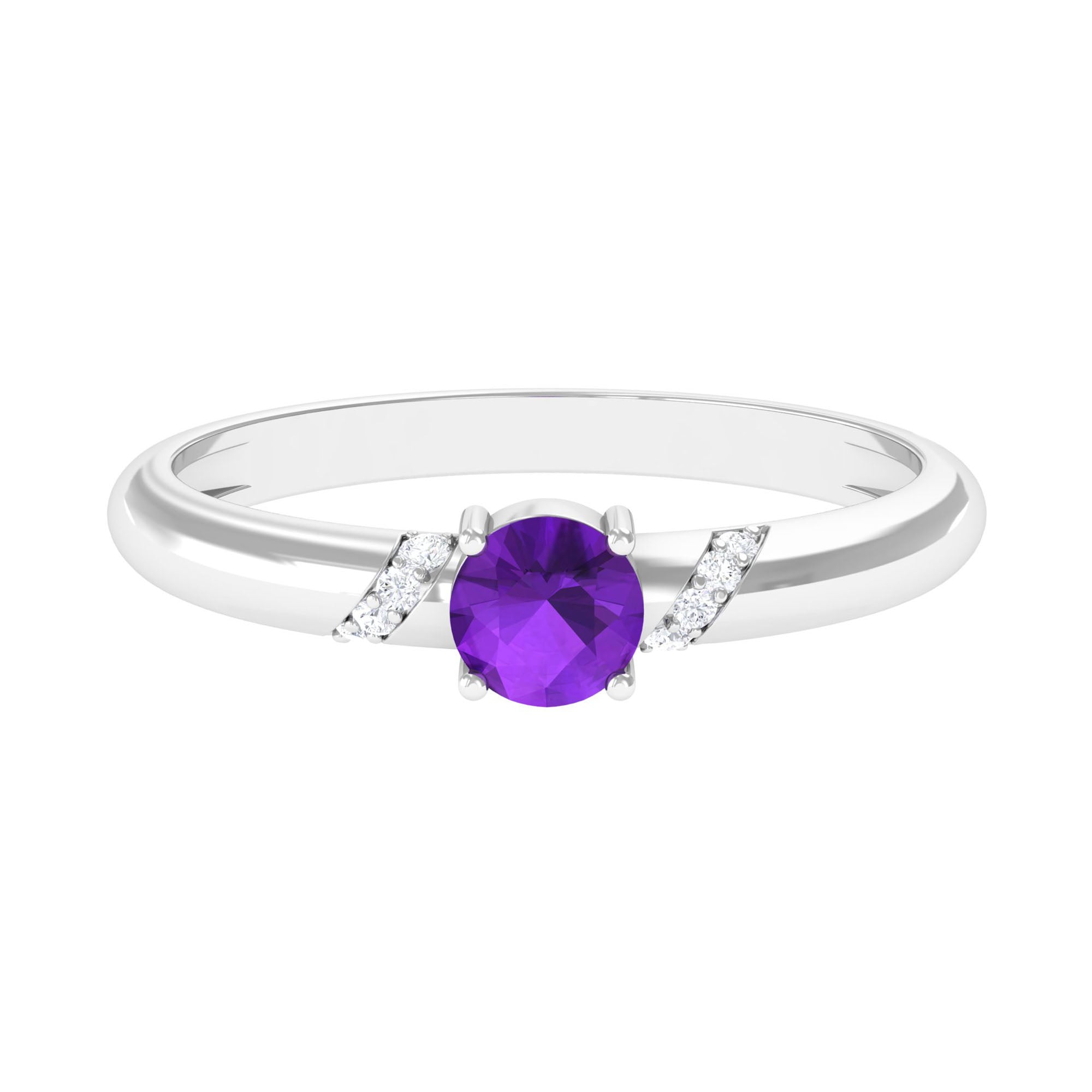 Round Amethyst Solitaire Promise Ring with Diamond