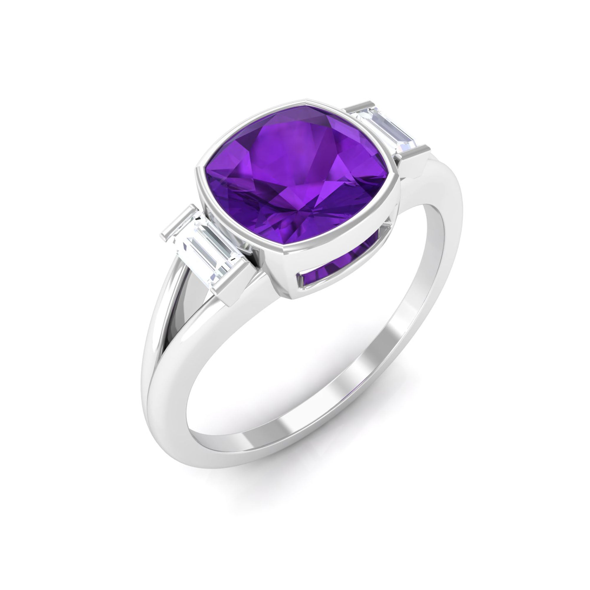 Genuine 2 Carat Amethyst Cushion Cut Engagement Ring with Diamond AAA - Rosec Jewels