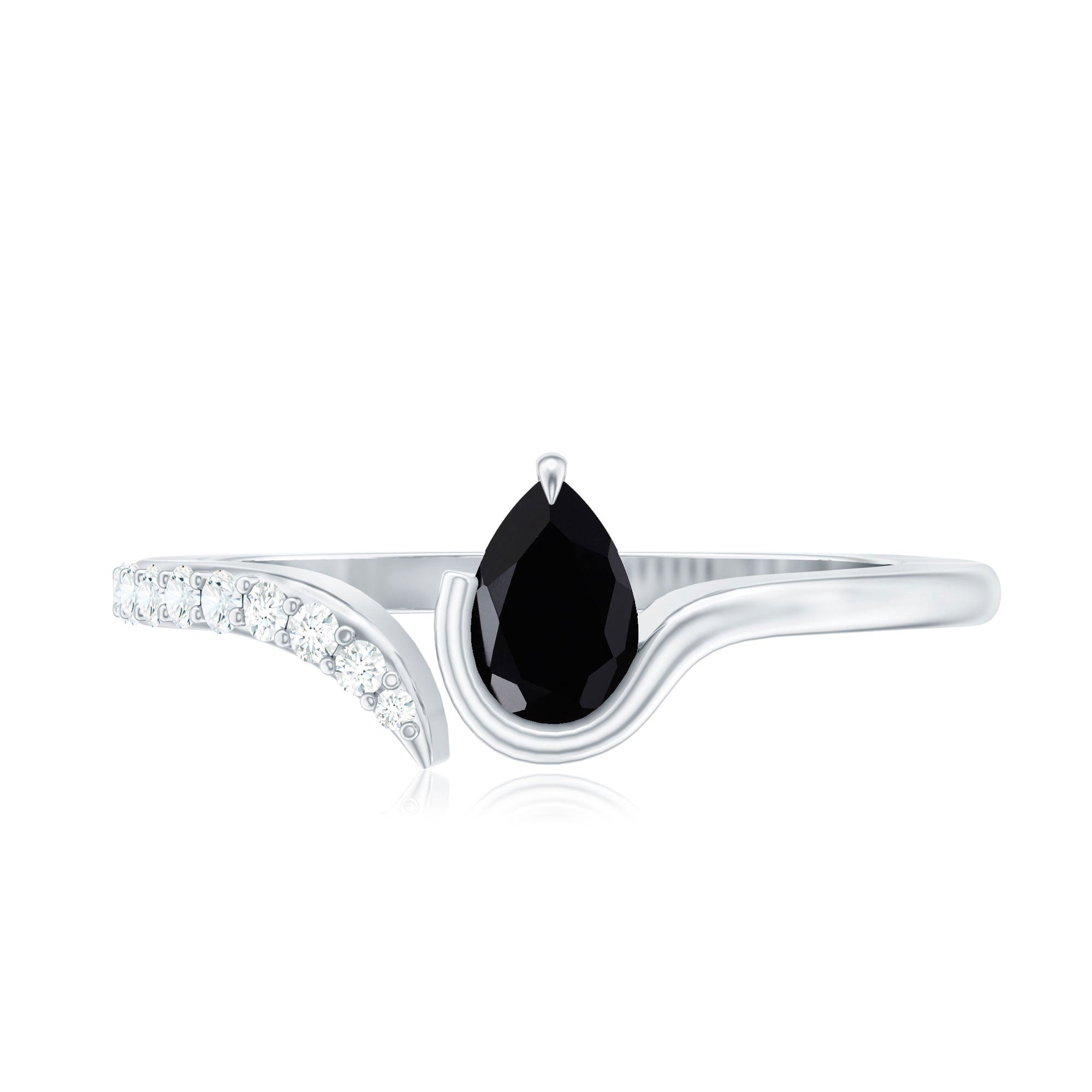 Rosec Jewels-Pear Shaped Black Onyx Promise Ring with Diamonds