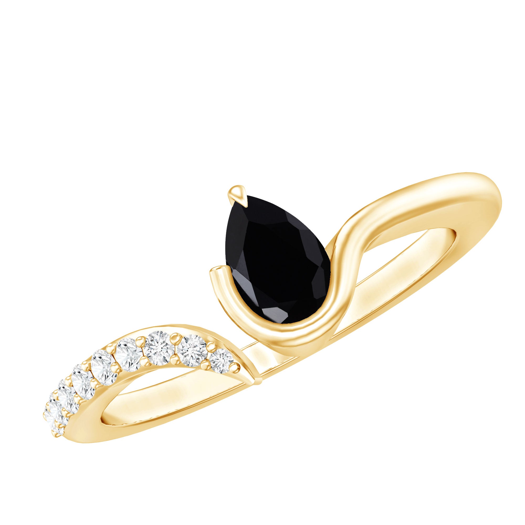 Pear Shaped Black Onyx Promise Ring with Diamonds AAA - Rosec Jewels