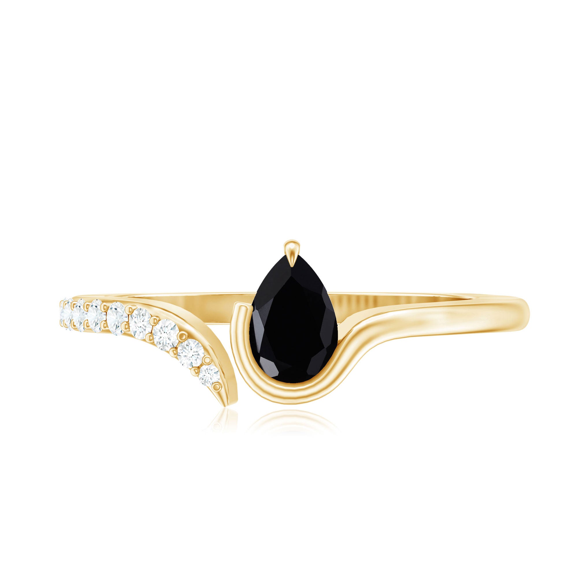 Rosec Jewels-Pear Shaped Black Onyx Promise Ring with Diamonds