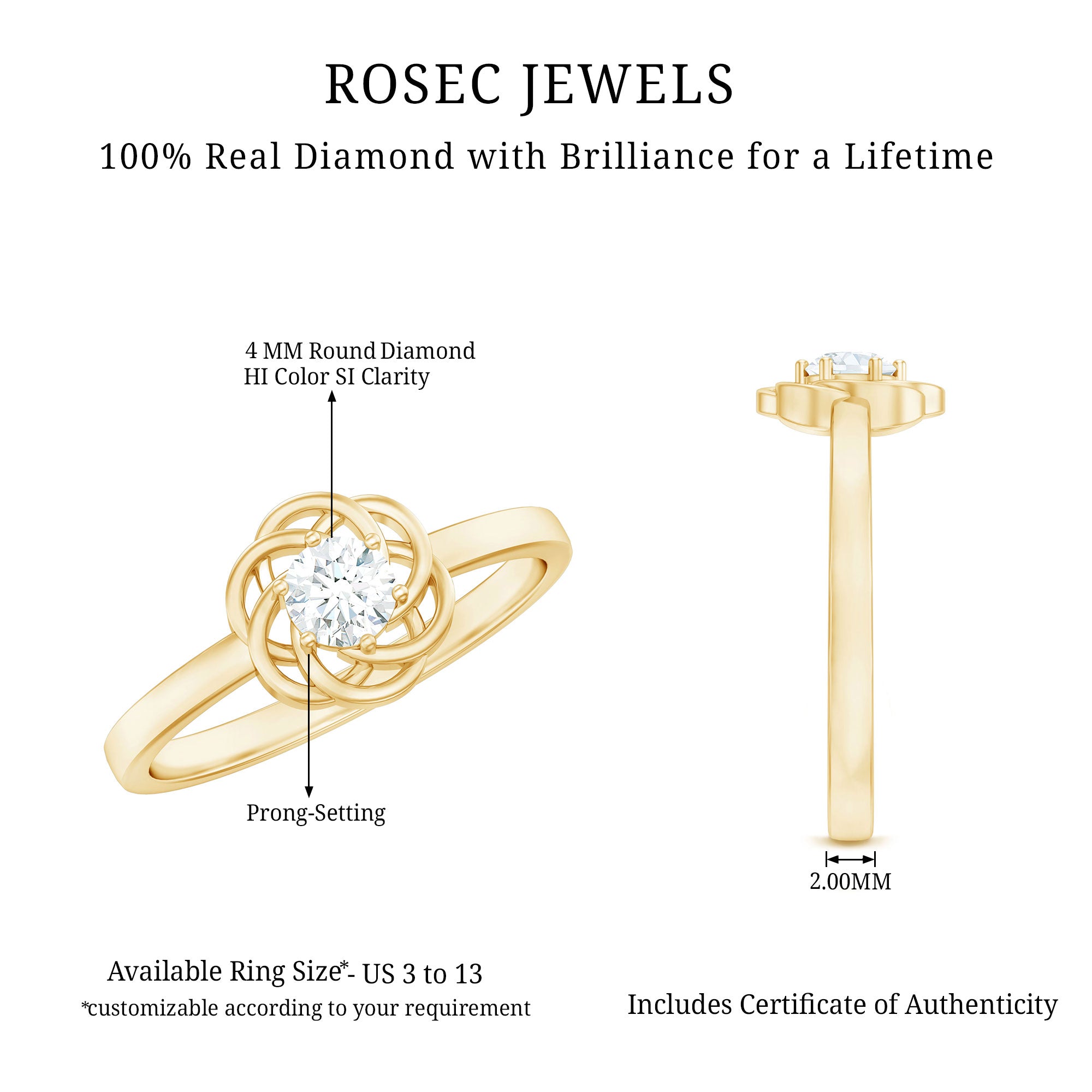 Nature Inspired Diamond Cute Promise Ring with Certificate Natural - ( HI-SI ) - Rosec Jewels
