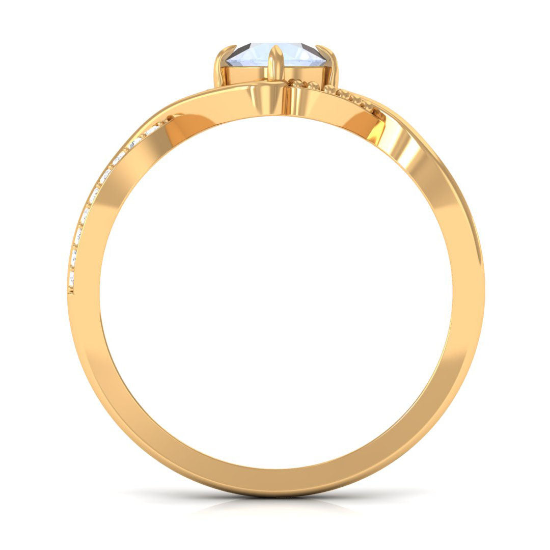 1/2 CT Claw Set Moonstone Solitaire Crossover Ring with Diamond AAA - Rosec Jewels