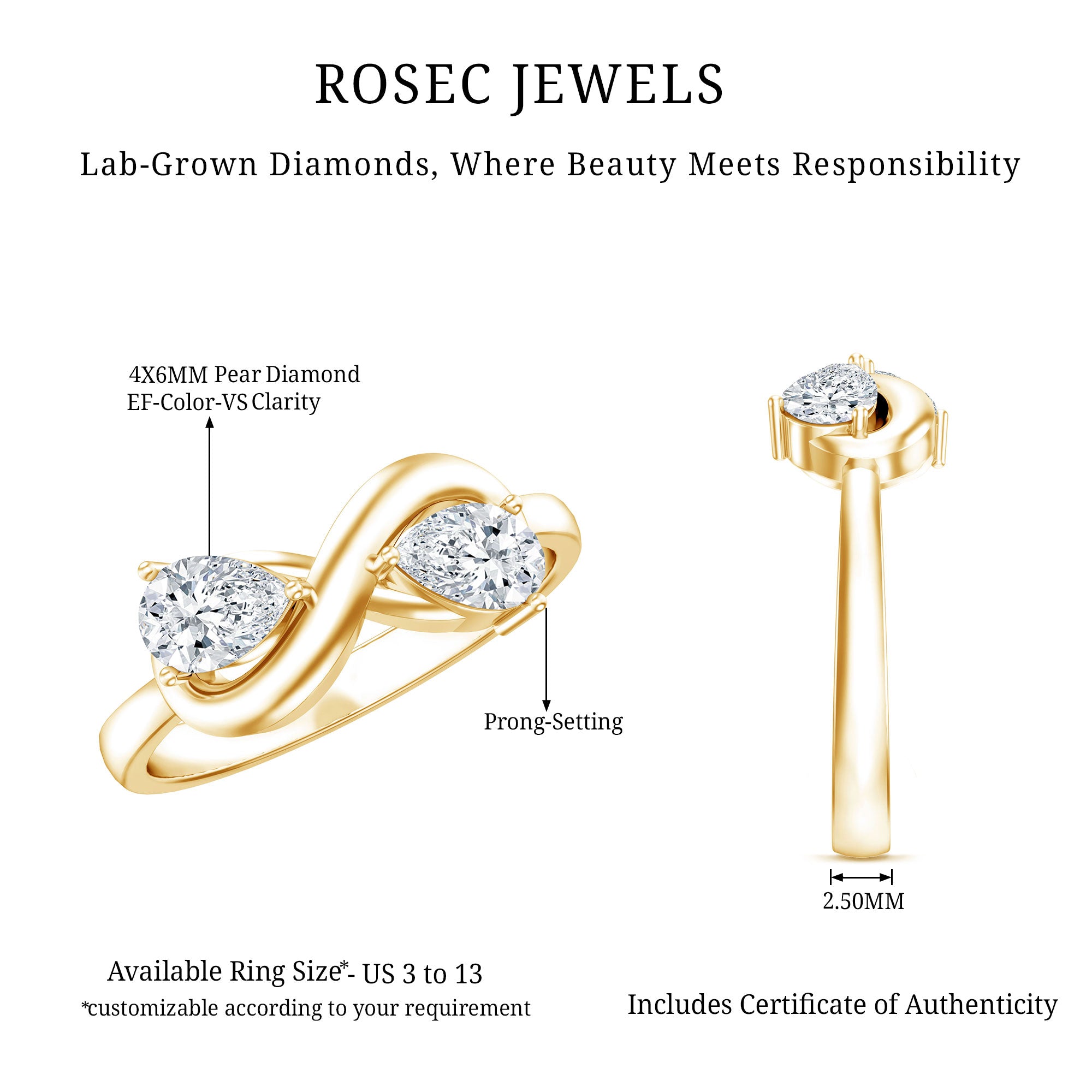 Rosec Jewels-Lab Grown Diamond Toi Et Moi Promise Ring with Infinity Knot