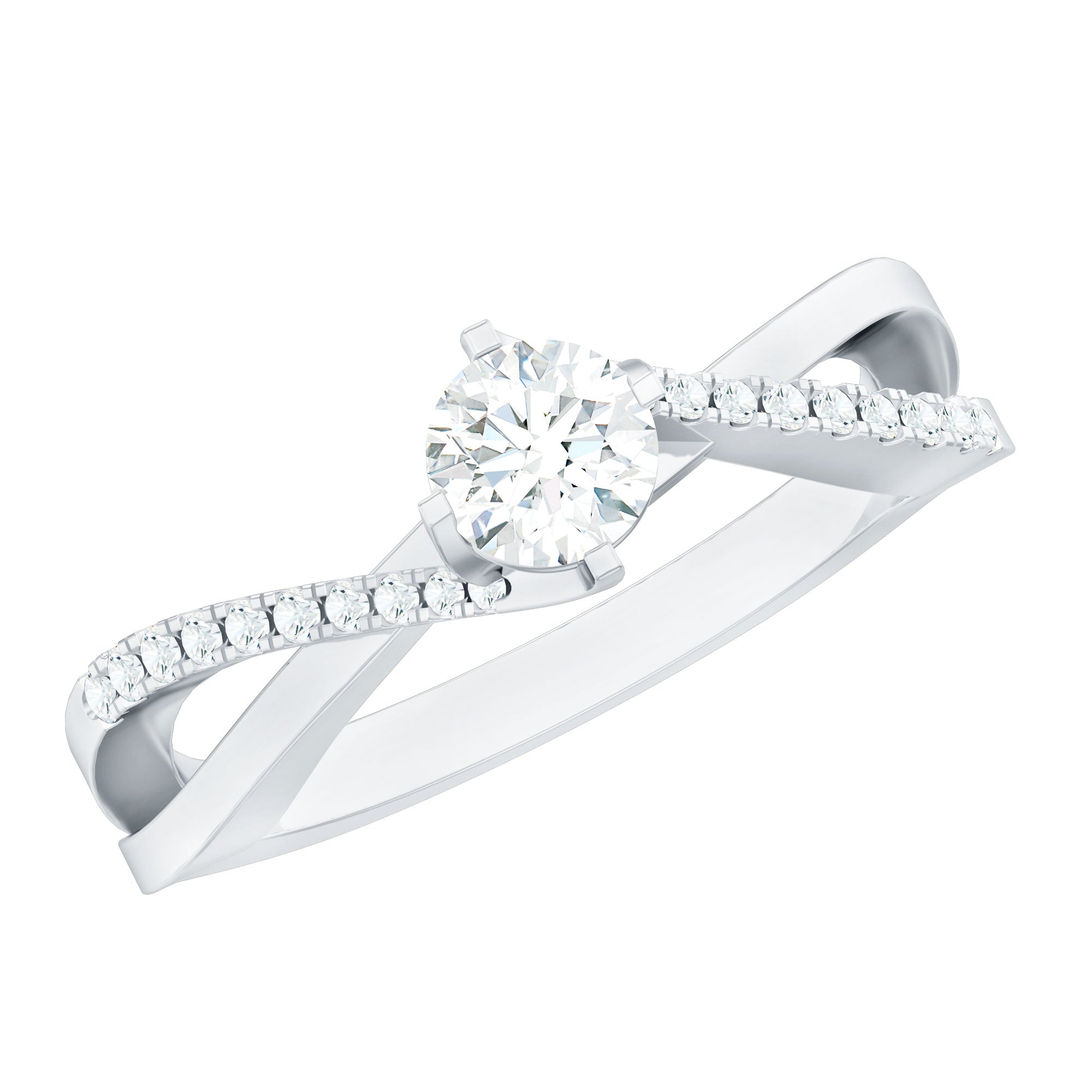 Minimal Diamond Engagement Ring with Crossover Shank Natural - ( HI-SI ) - Rosec Jewels