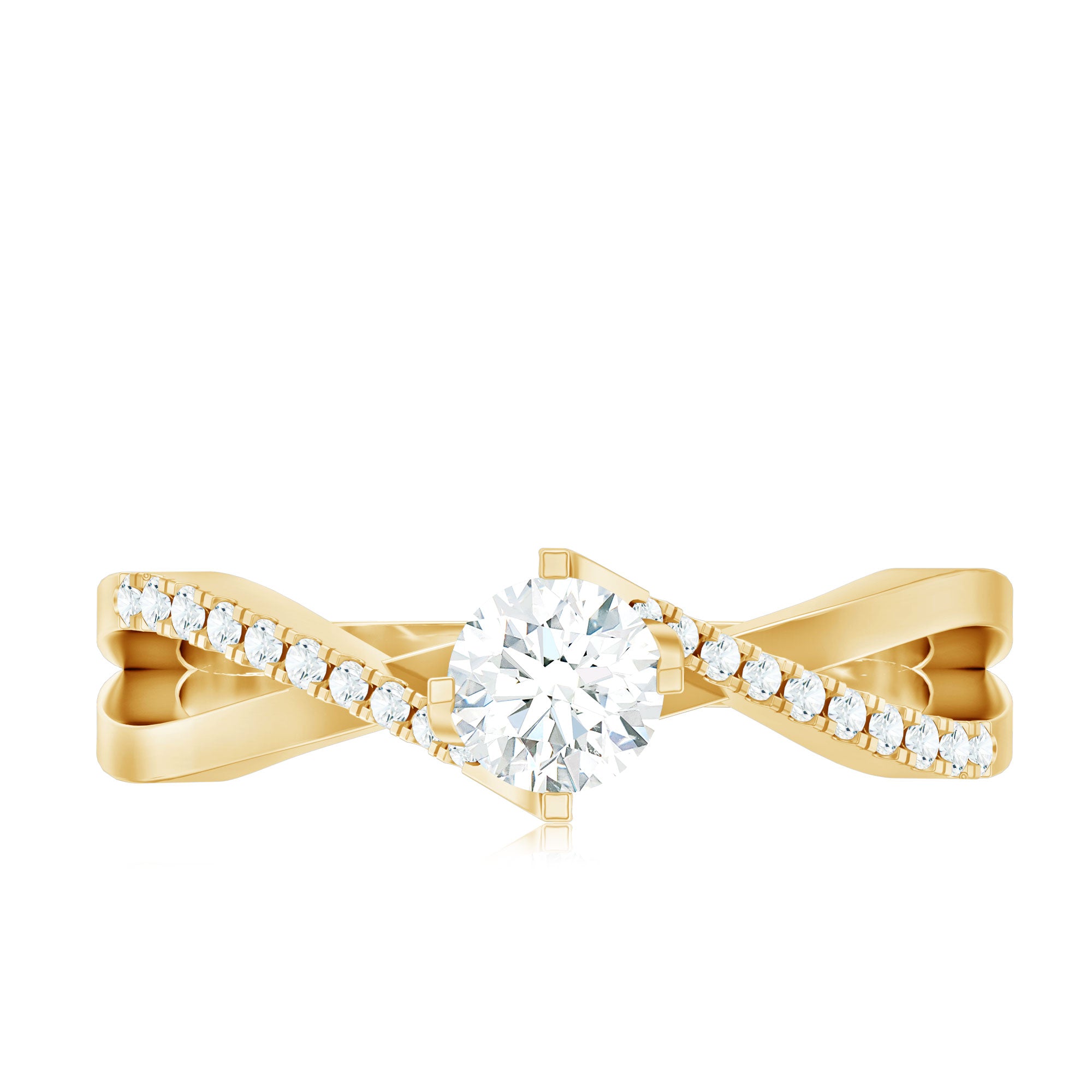 Minimal Diamond Engagement Ring with Crossover Shank Natural - ( HI-SI ) - Rosec Jewels