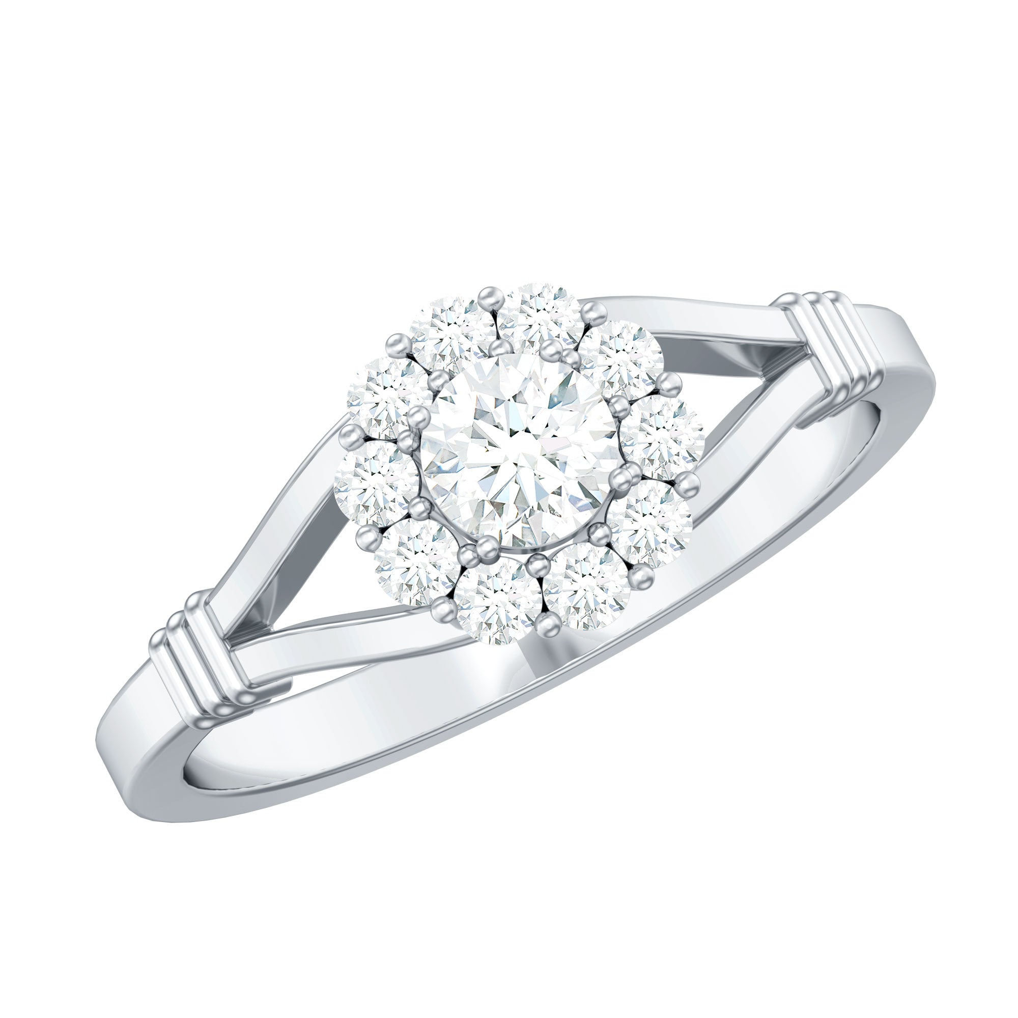 Natural Diamond Halo Engagement Ring with Split Shank Natural - ( HI-SI ) - Rosec Jewels