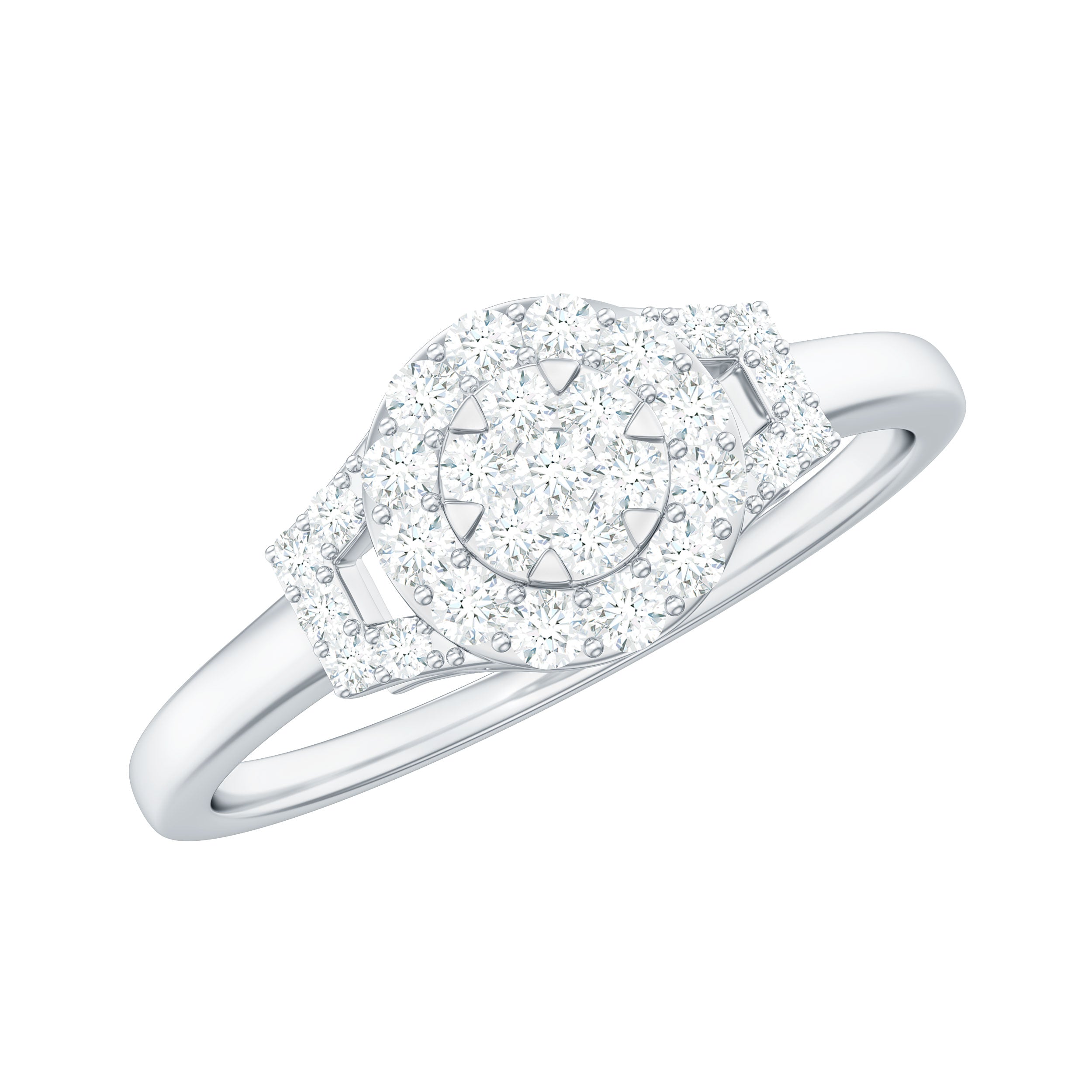 Real Diamond Engagement Ring with Halo Natural - ( HI-SI ) - Rosec Jewels