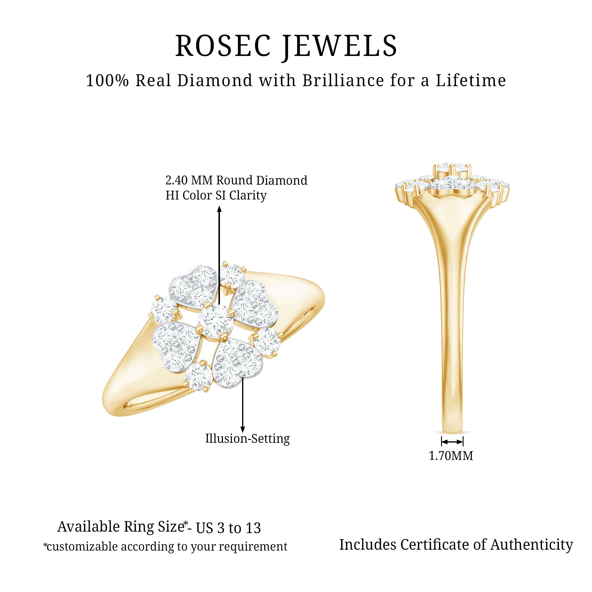Natural Diamond Flower Engagement Ring in Illusion Set Natural - ( HI-SI ) - Rosec Jewels