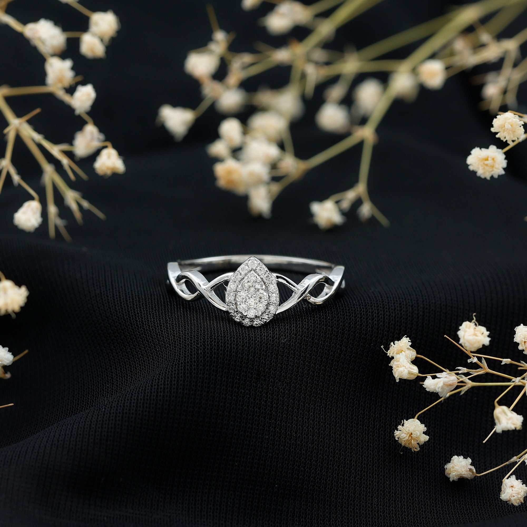 Illusion Set Round Diamond Crossover Engagement Ring Natural - ( HI-SI ) - Rosec Jewels