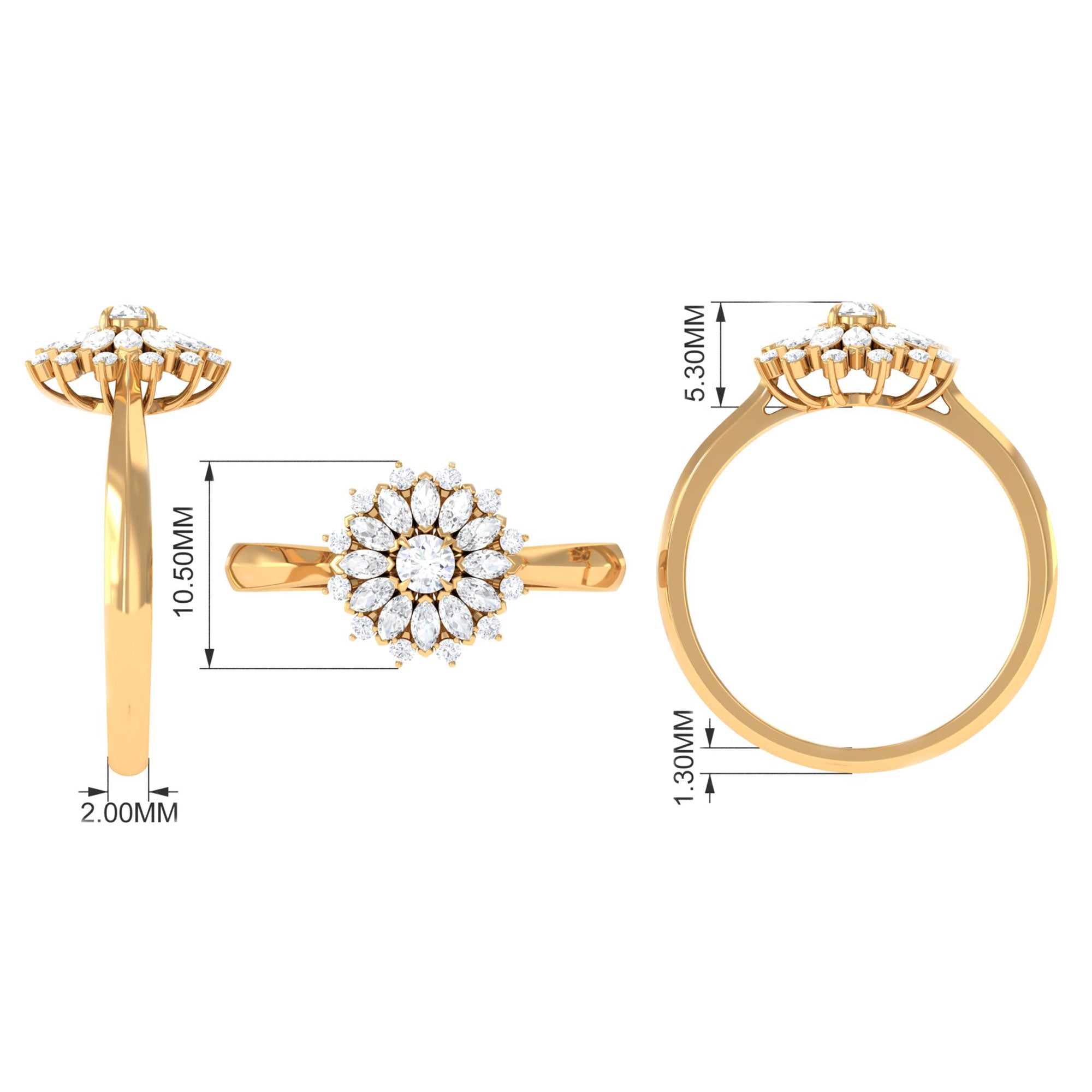 Certified Real Diamond Flower Engagement Ring Natural - ( HI-SI ) - Rosec Jewels