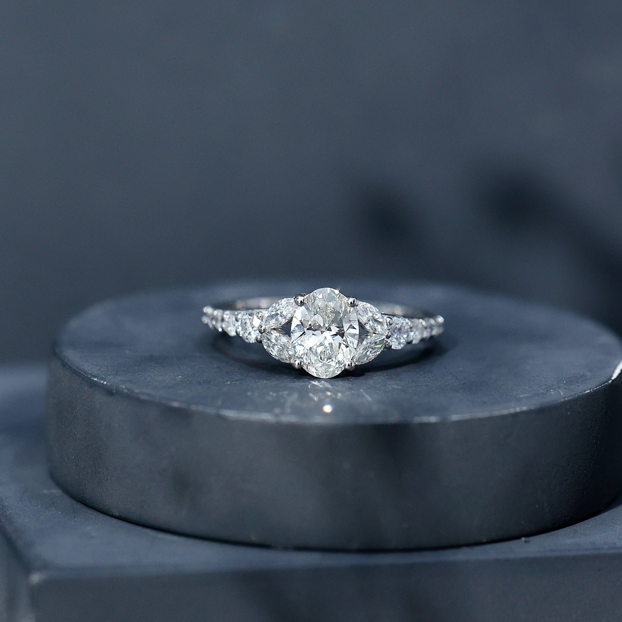 Certified 6X8MM Oval Lab Grown Diamond Engagement Ring With Side Stones Lab - ( EF-VS ) - Rosec Jewels