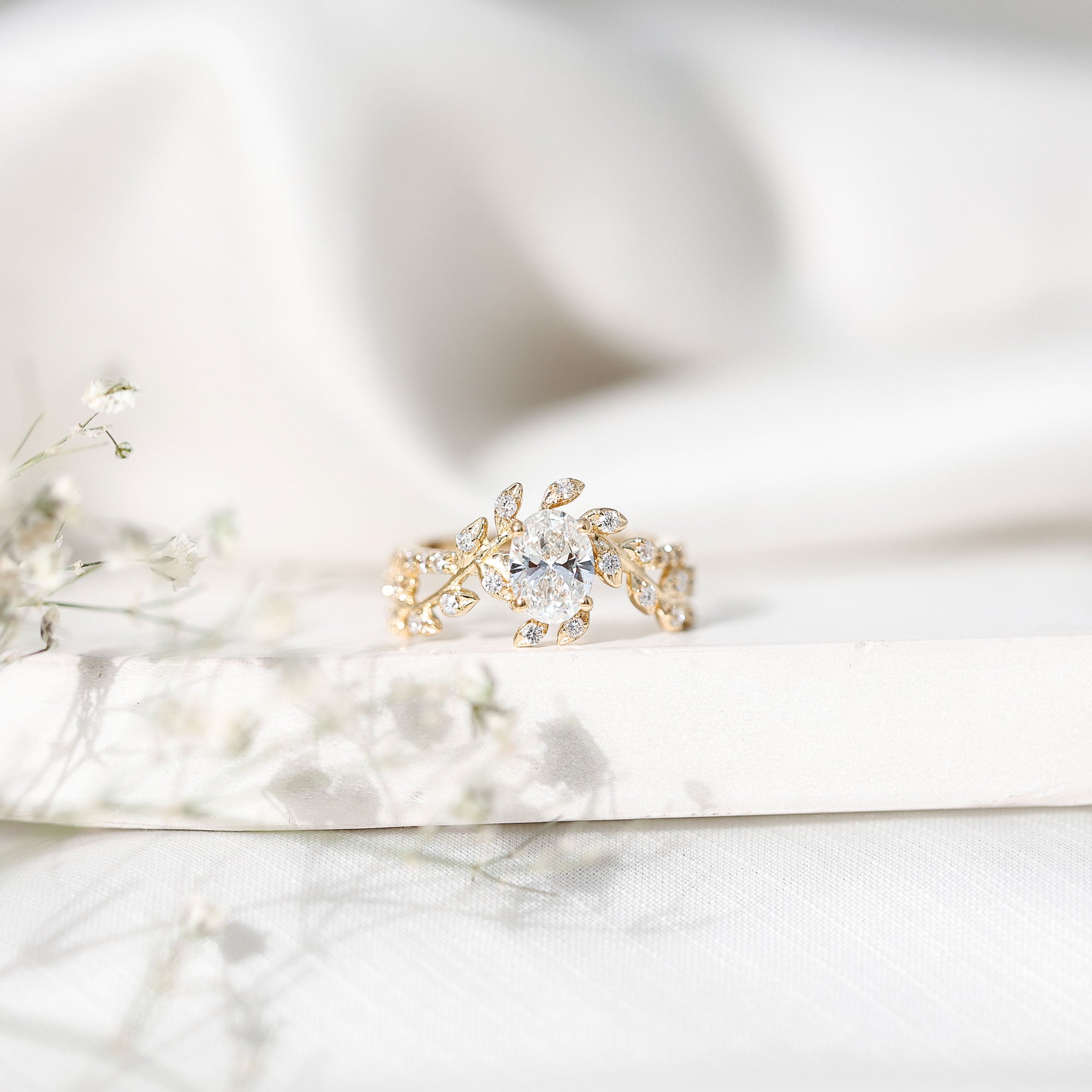 6X8MM Oval Lab Grown Diamond Petal Prong Engagement Ring Lab - ( EF-VS ) - Rosec Jewels