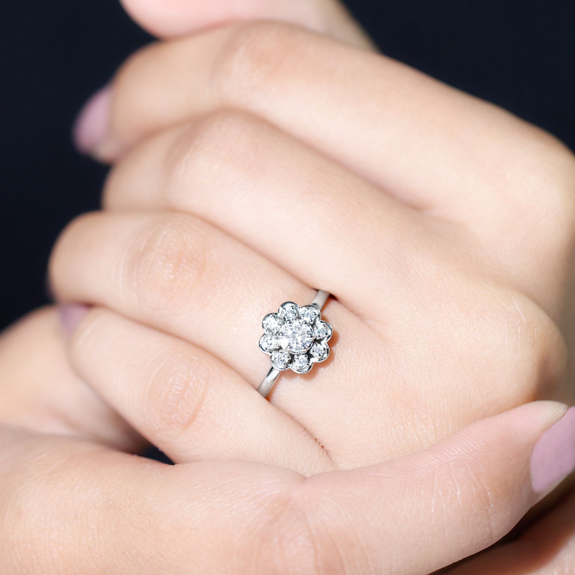 Certified Lab Grown Diamond Flower Promise Ring For Women Lab - ( EF-VS ) - Rosec Jewels