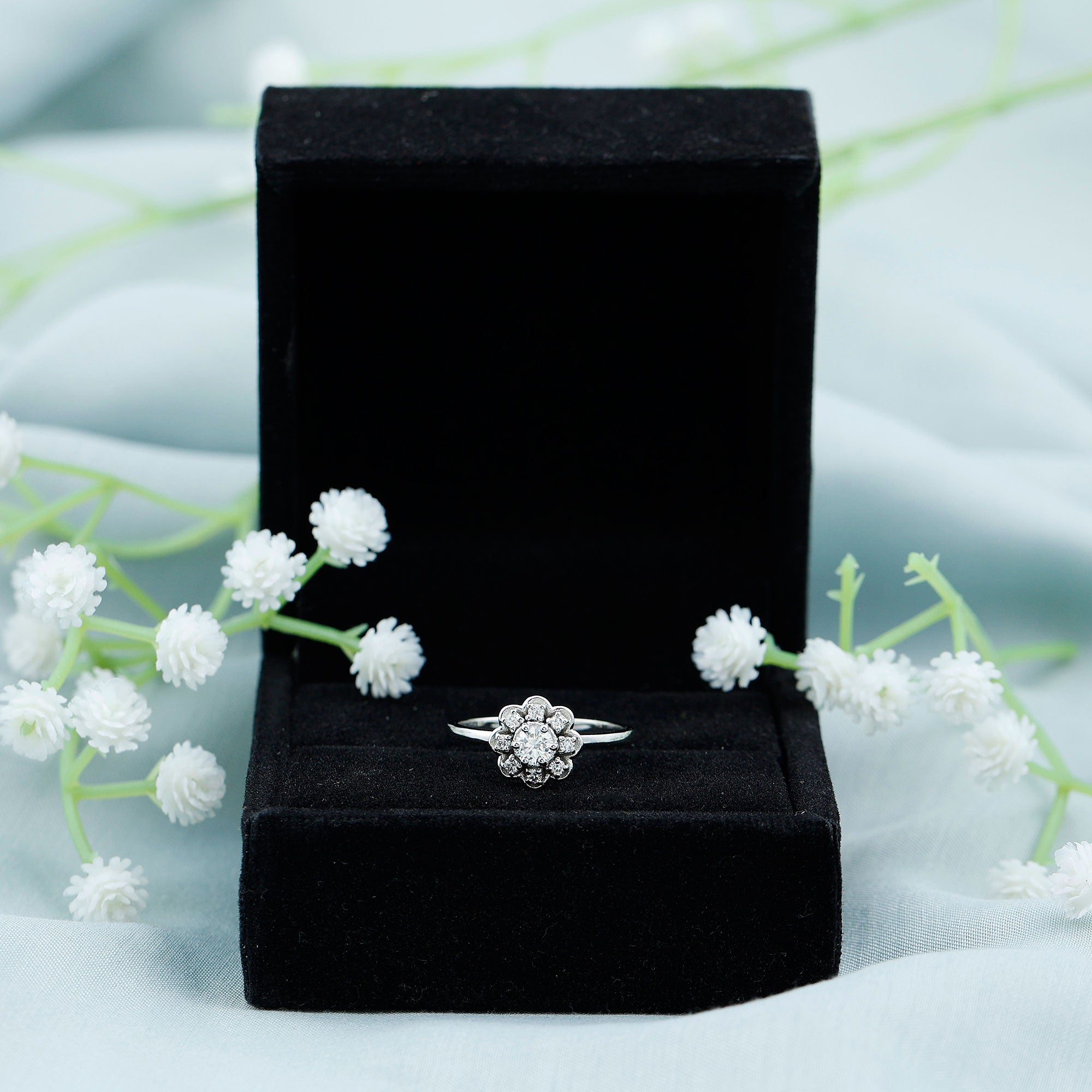 Certified Lab Grown Diamond Flower Promise Ring For Women Lab - ( EF-VS ) - Rosec Jewels