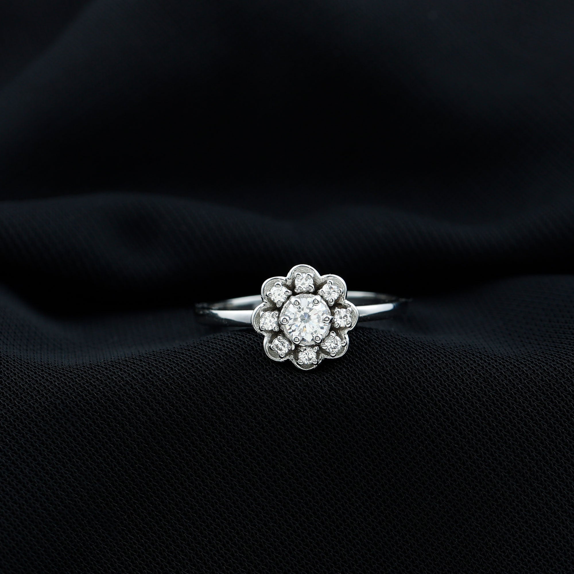 Certified Lab Grown Diamond Flower Promise Ring For Women Lab - ( EF-VS ) - Rosec Jewels