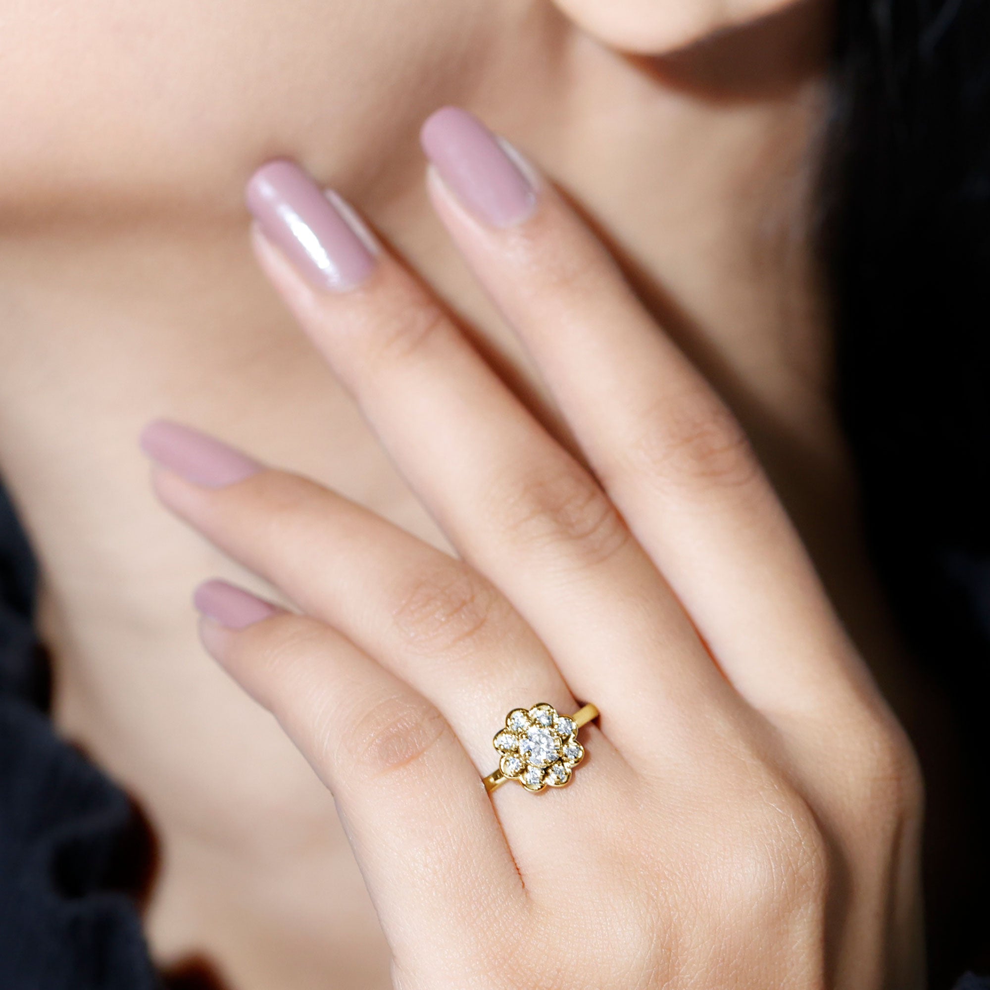Certified Lab Grown Diamond Flower Promise Ring For Women Lab - ( EF-VS ) - Rosec Jewels