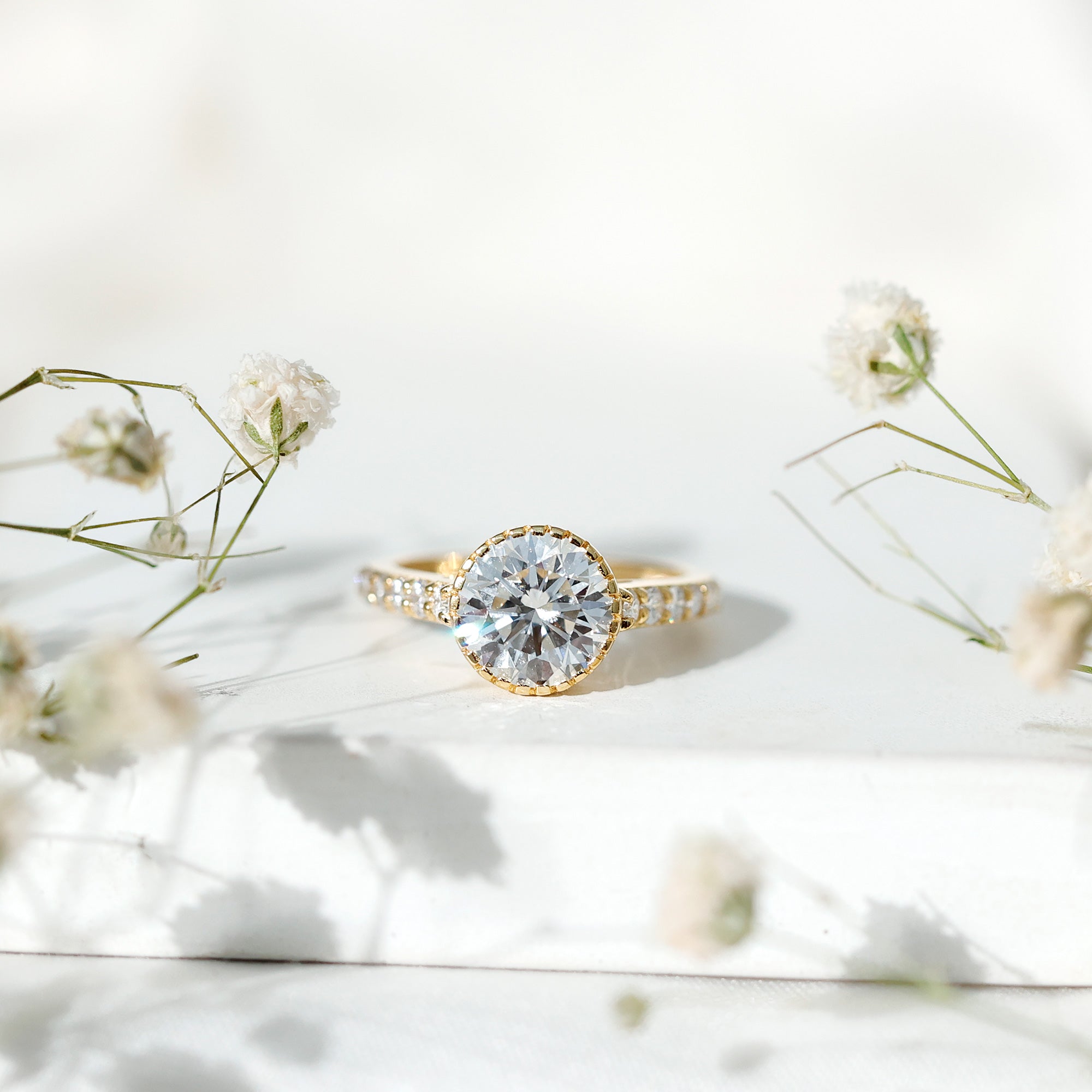 Certified Bezel Set Lab Grown Diamond Engagement Ring With Side Stones Lab - ( EF-VS ) - Rosec Jewels