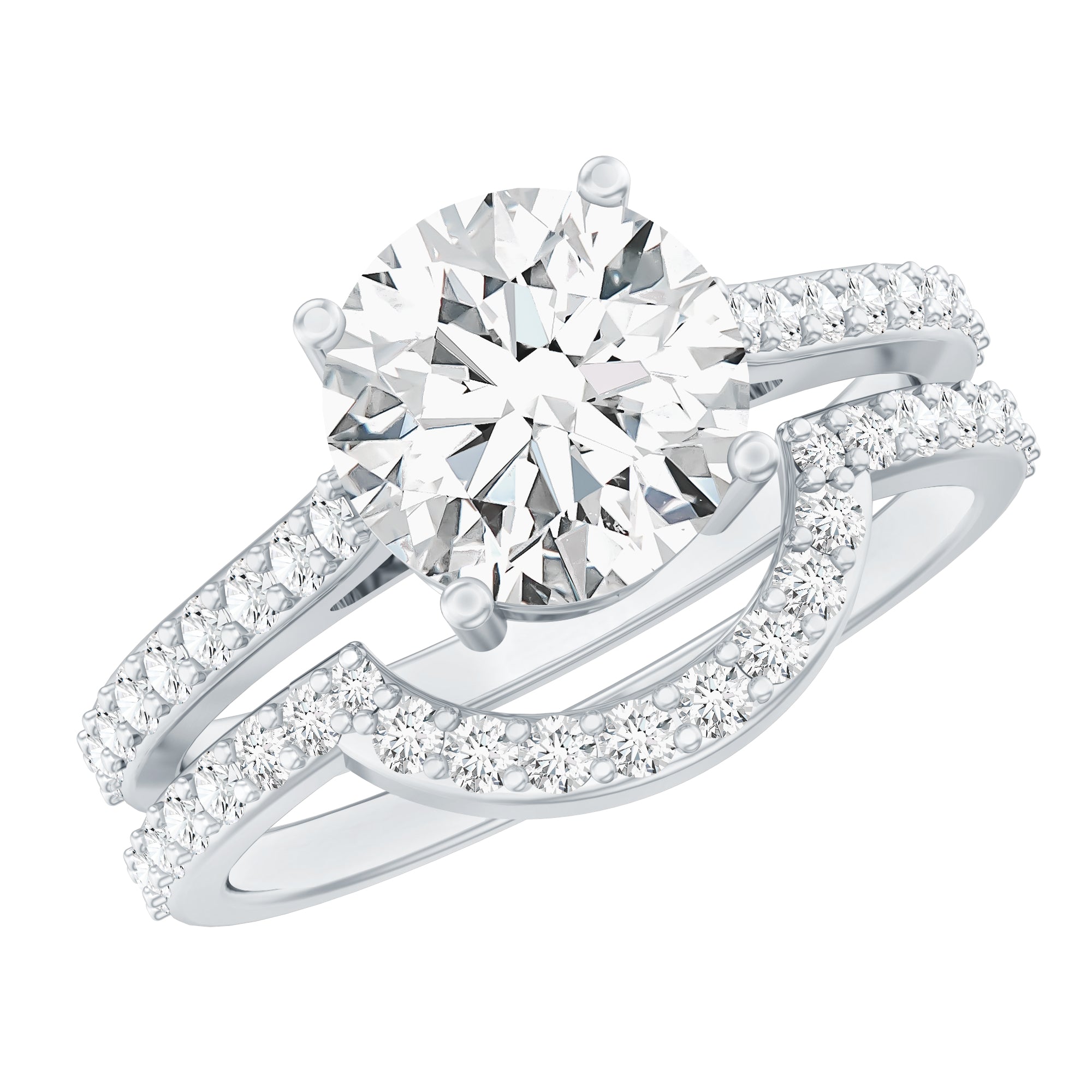 Lab Grown Diamond 8 MM Round Engagement Ring With Ring Guard