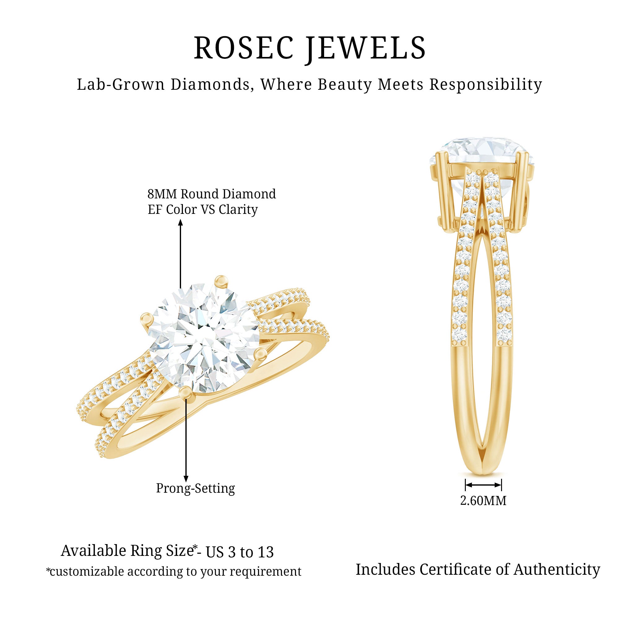 IGI Certified 2 Carat Lab Grown Diamond Split Shank Engagement Ring Lab - ( E-VS1 ) - Rosec Jewels
