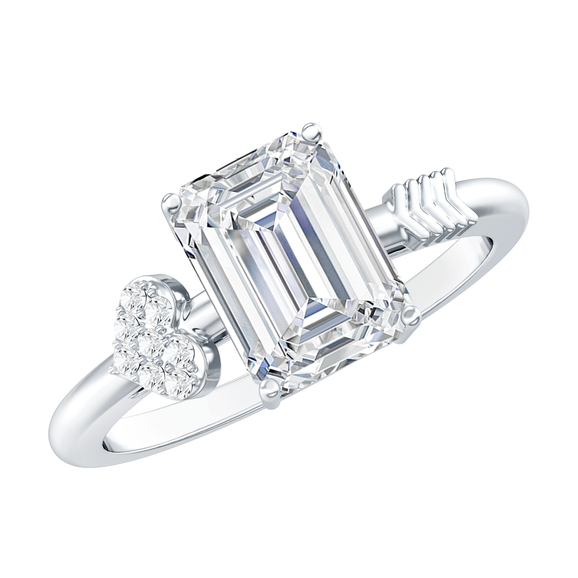Lab Grown Diamond Emerald Cut Designer Engagement Ring Lab - ( EF-VS ) - Rosec Jewels