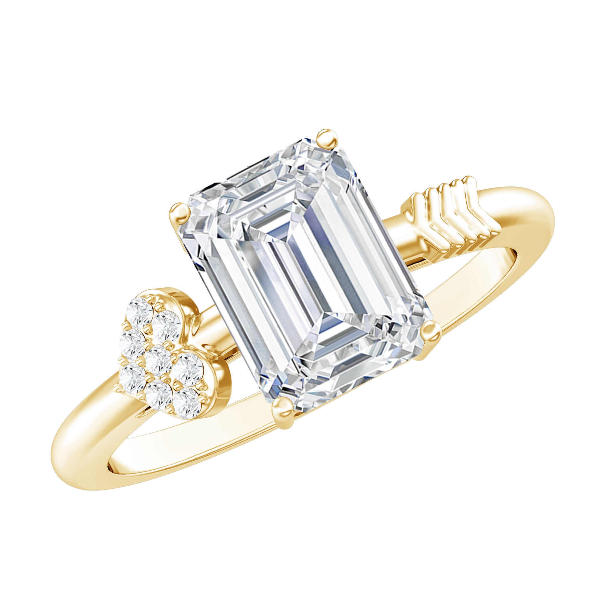 Lab Grown Diamond Emerald Cut Designer Engagement Ring Lab - ( EF-VS ) - Rosec Jewels
