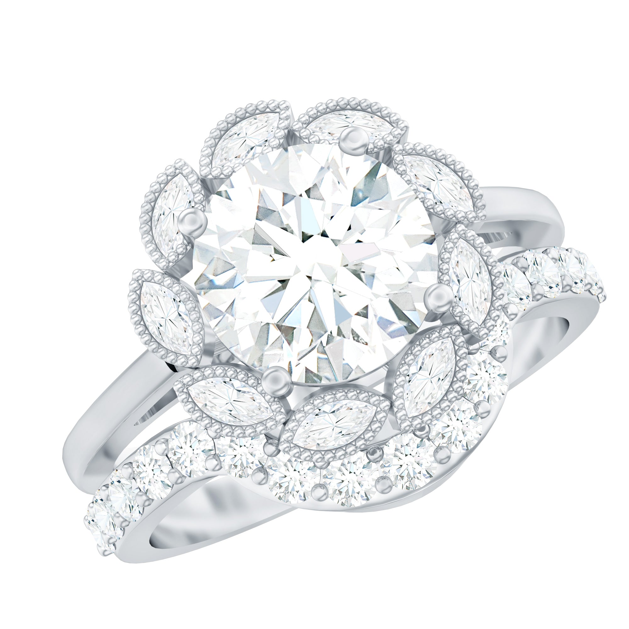 Lab Grown Diamond Vintage Inspired Engagement Ring with Wedding Band