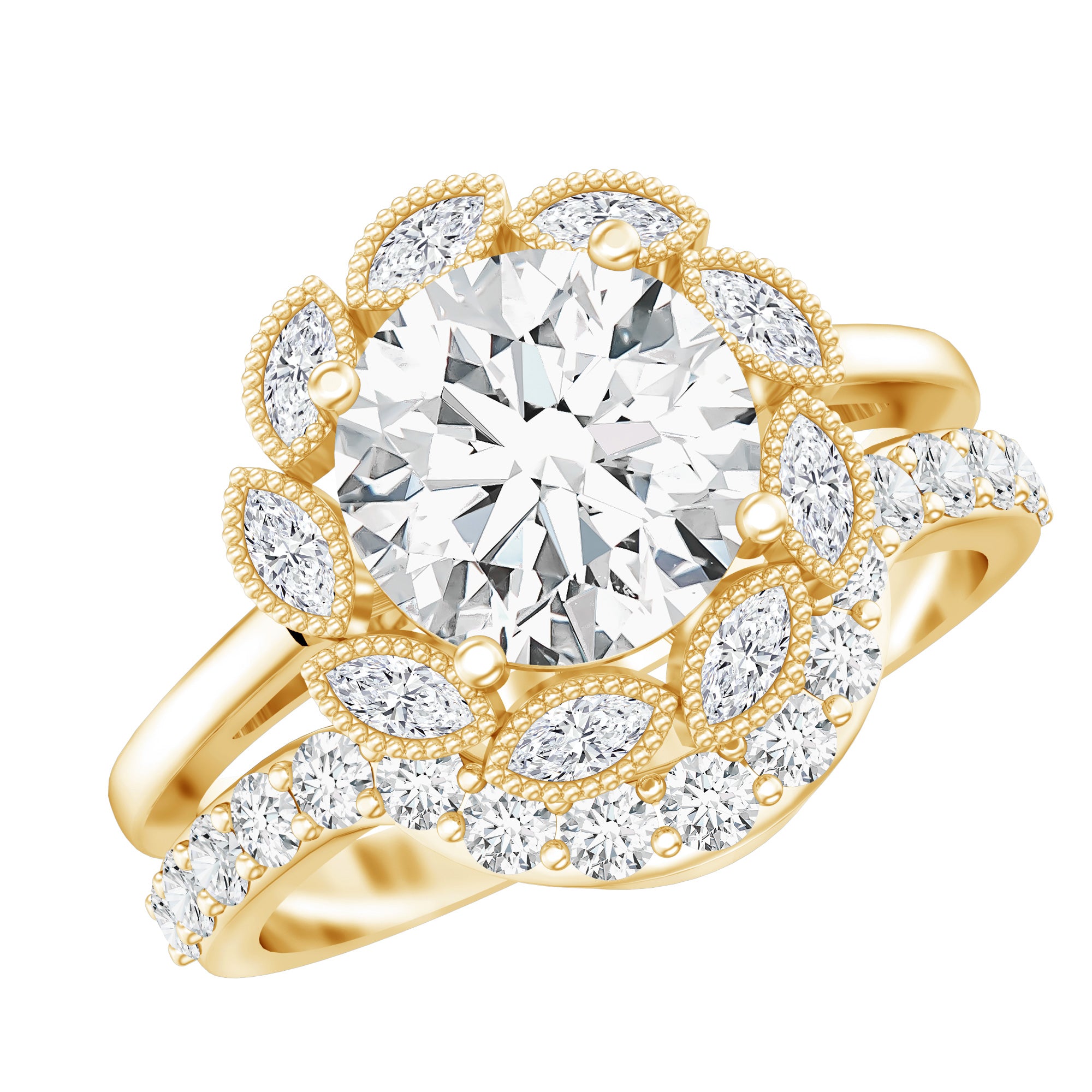 Lab Grown Diamond Vintage Inspired Engagement Ring with Wedding Band Lab - ( EF-VS ) - Rosec Jewels