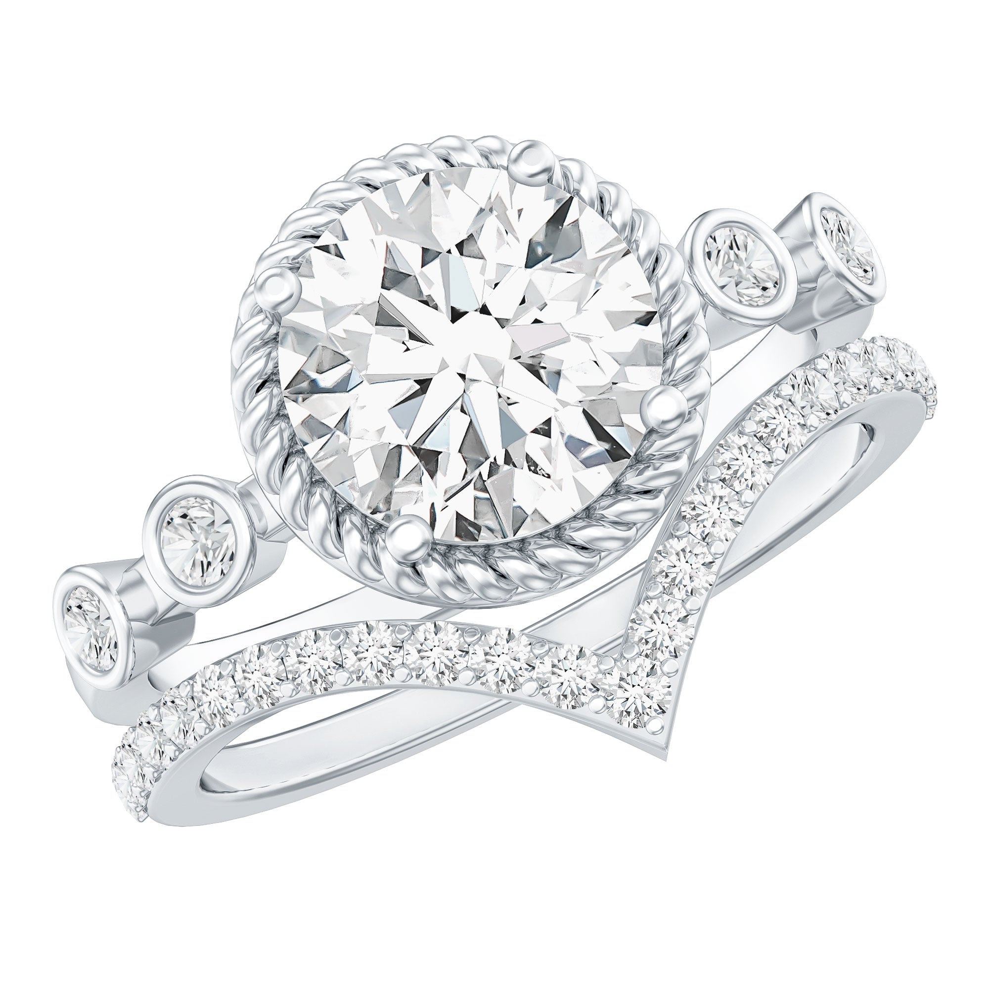 Certified Lab Grown Diamond Solitaire Bridal Ring Set With Enhancer Lab - ( EF-VS ) - Rosec Jewels