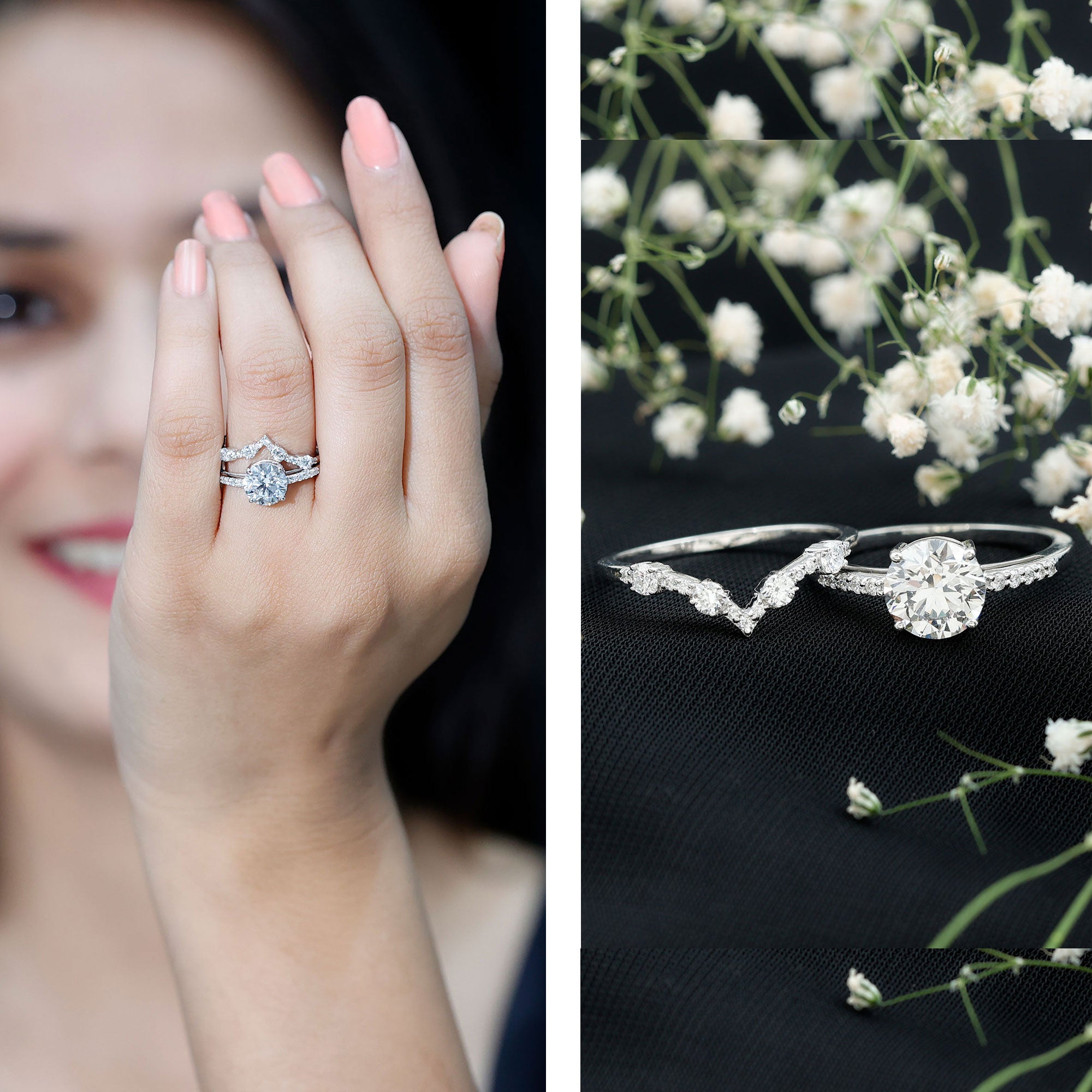 Certified Lab Grown Diamond Bridal Ring Set For Women Lab - ( EF-VS ) - Rosec Jewels