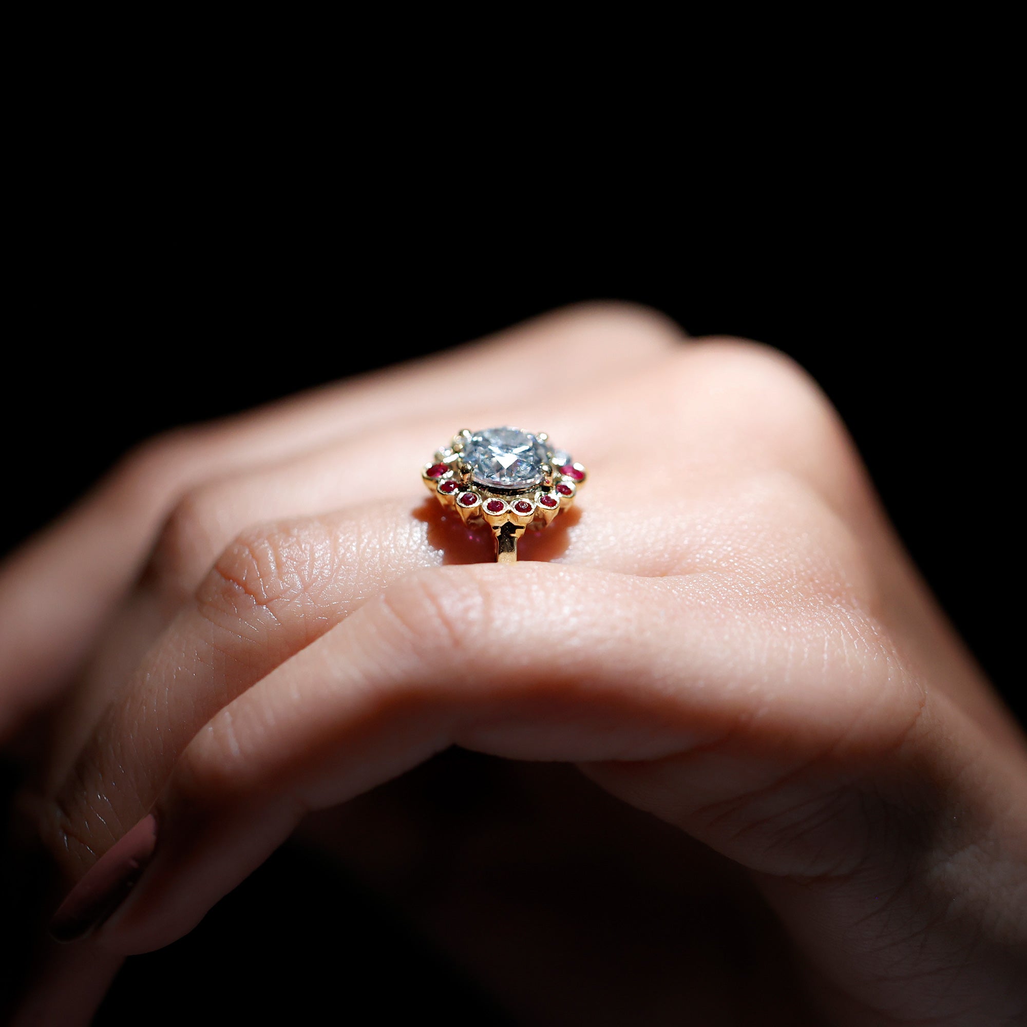 Certified Lab 8 mm Diamond Ruby Halo Engagement Ring For Women Lab - ( EF-VS ) - Rosec Jewels
