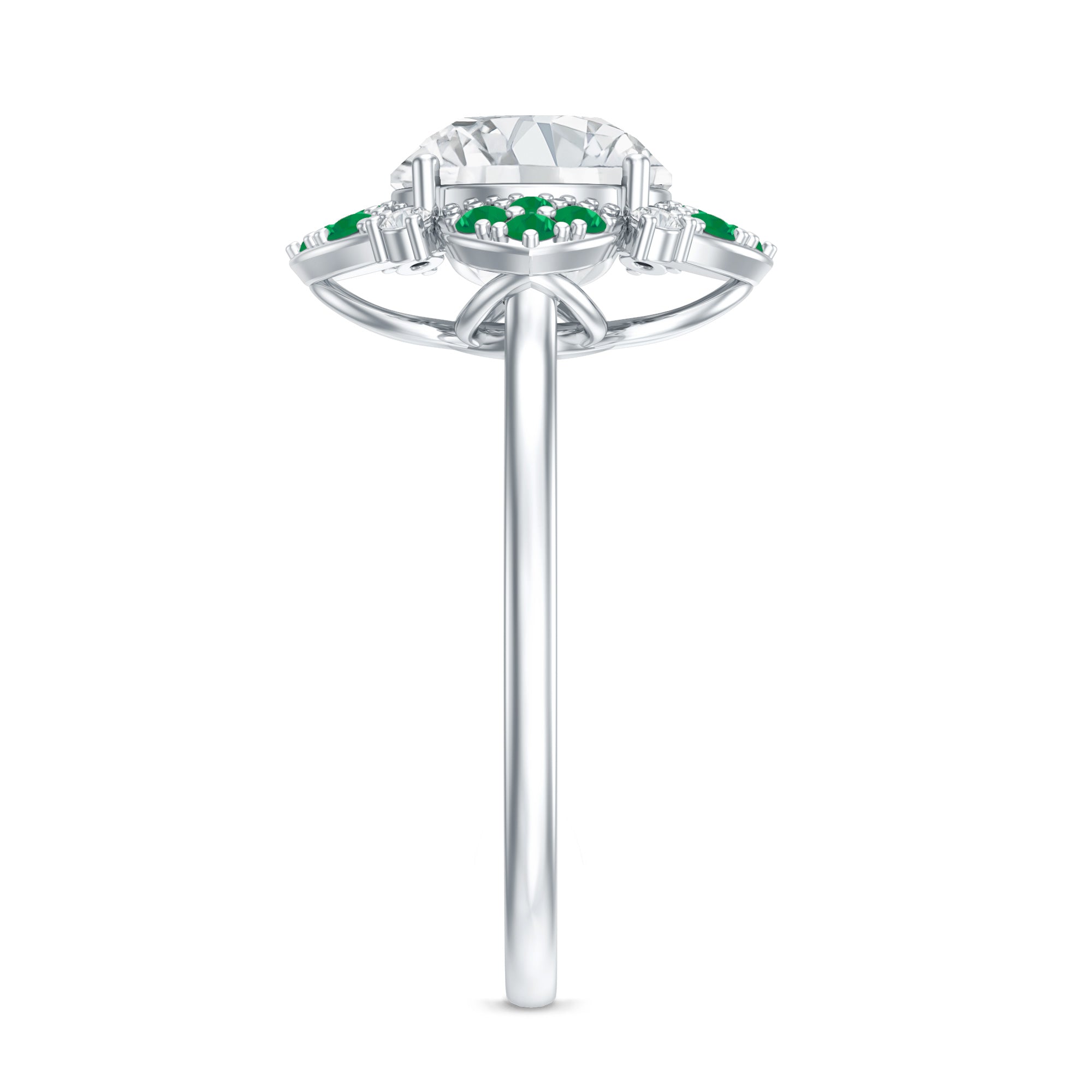 Certified Lab Grown Diamond Flower Engagement Ring With Emerald Lab - ( EF-VS ) - Rosec Jewels