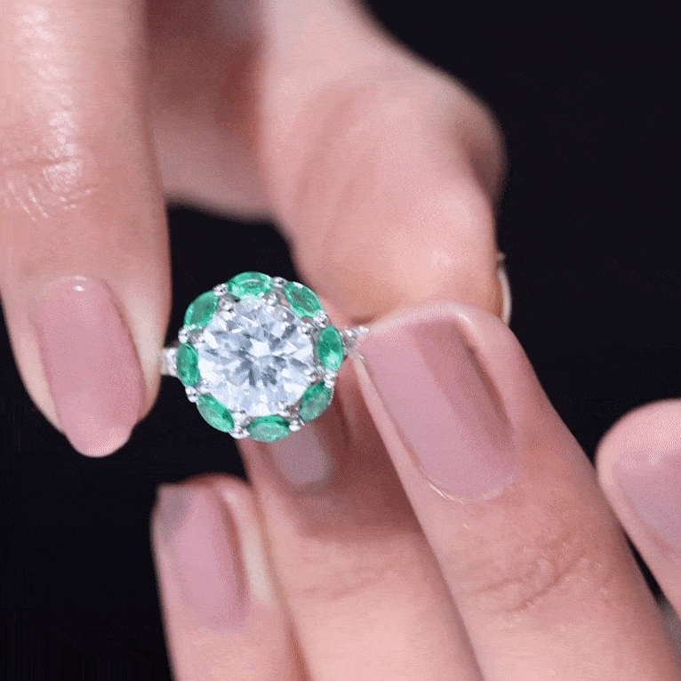 Certified Lab 9 mm Diamond Emerald Designer Engagement Ring Lab - ( EF-VS ) - Rosec Jewels