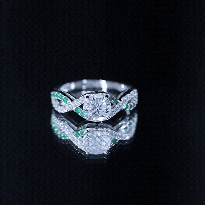 Lab Grown Diamond Crossover Engagement Ring with Emerald Lab - ( EF-VS ) - Rosec Jewels