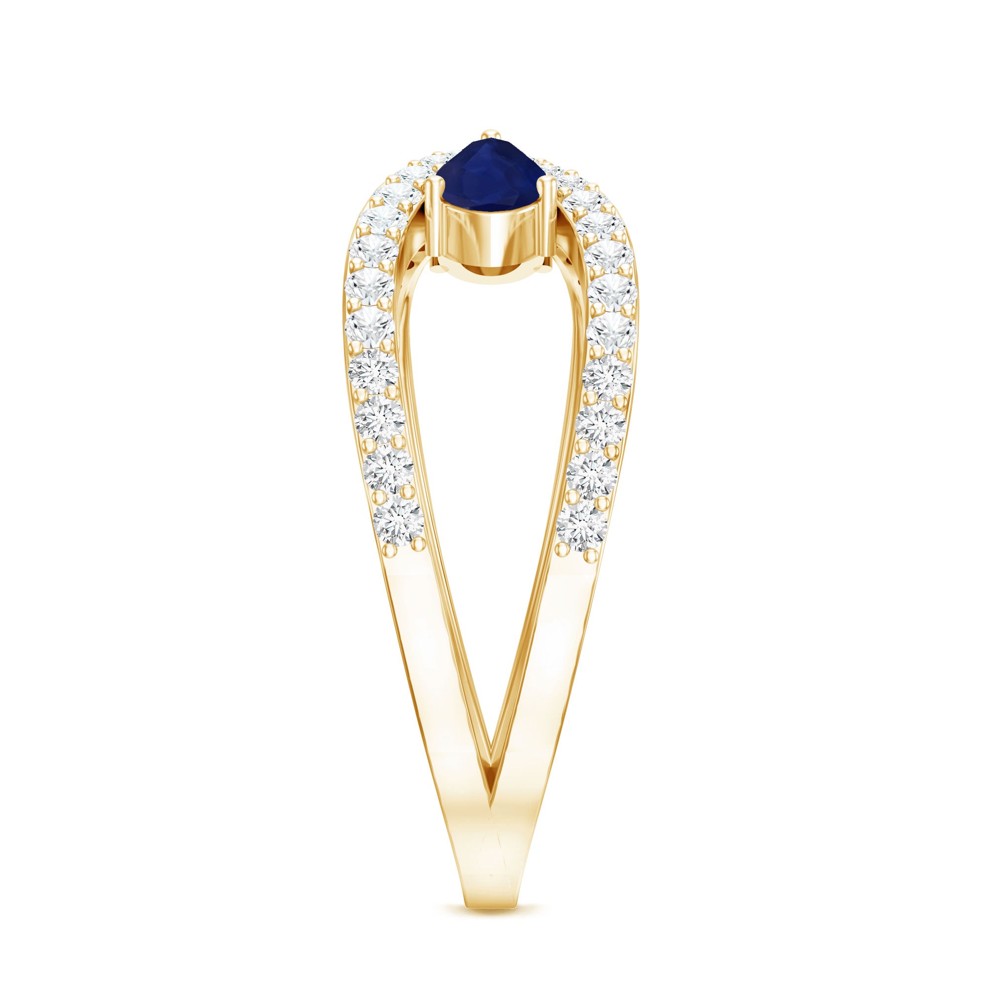 Real Pear Shape Blue Sapphire 2 Stone Engagement Ring with Diamond AAA - Rosec Jewels