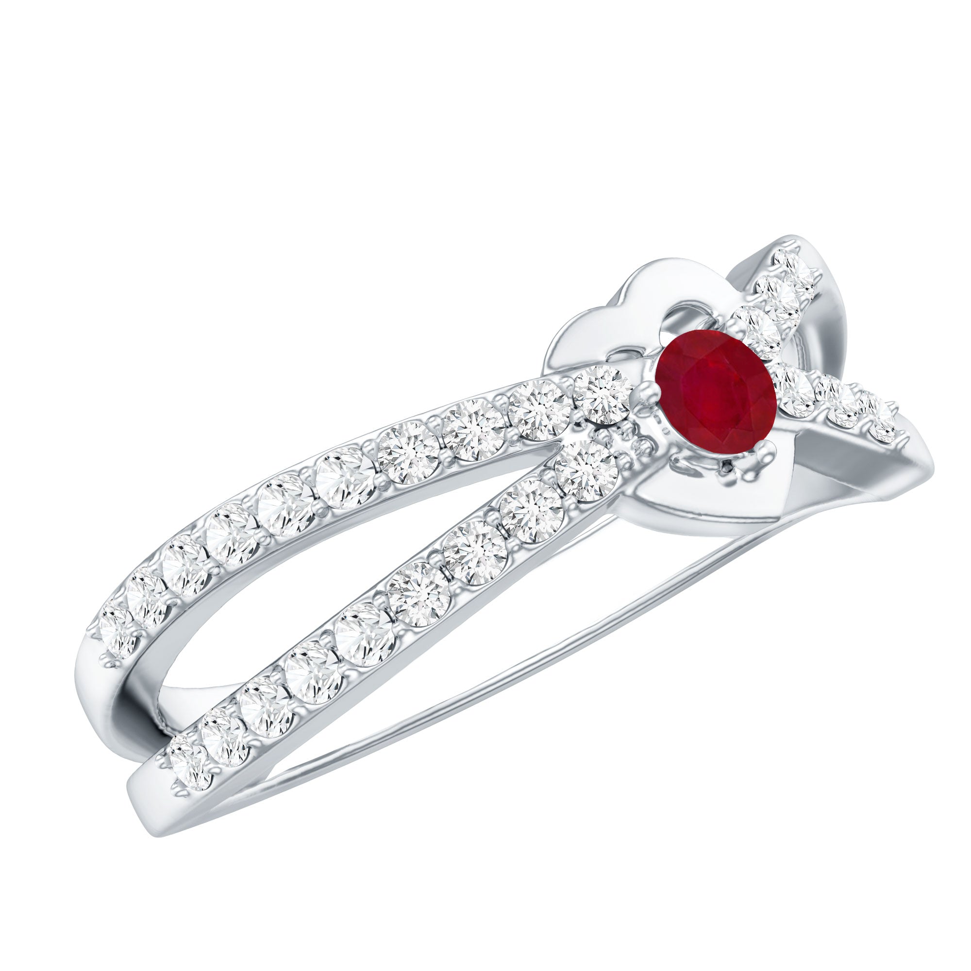 Rosec Jewels-Natural Ruby Heart Promise Ring with Diamond Split Shank