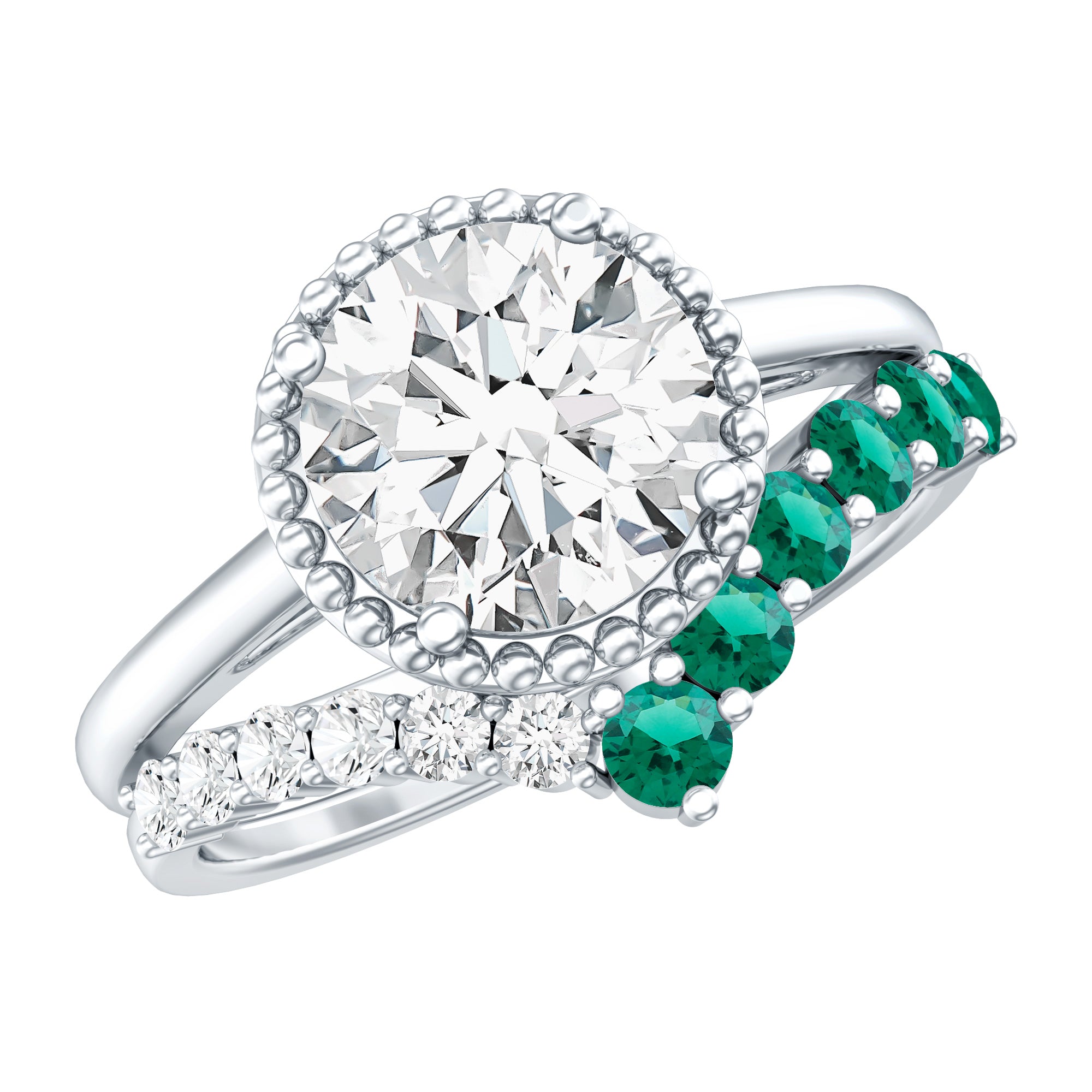 Certified Lab Grown Diamond 8 MM Engagement Ring With Emerald Enhancer