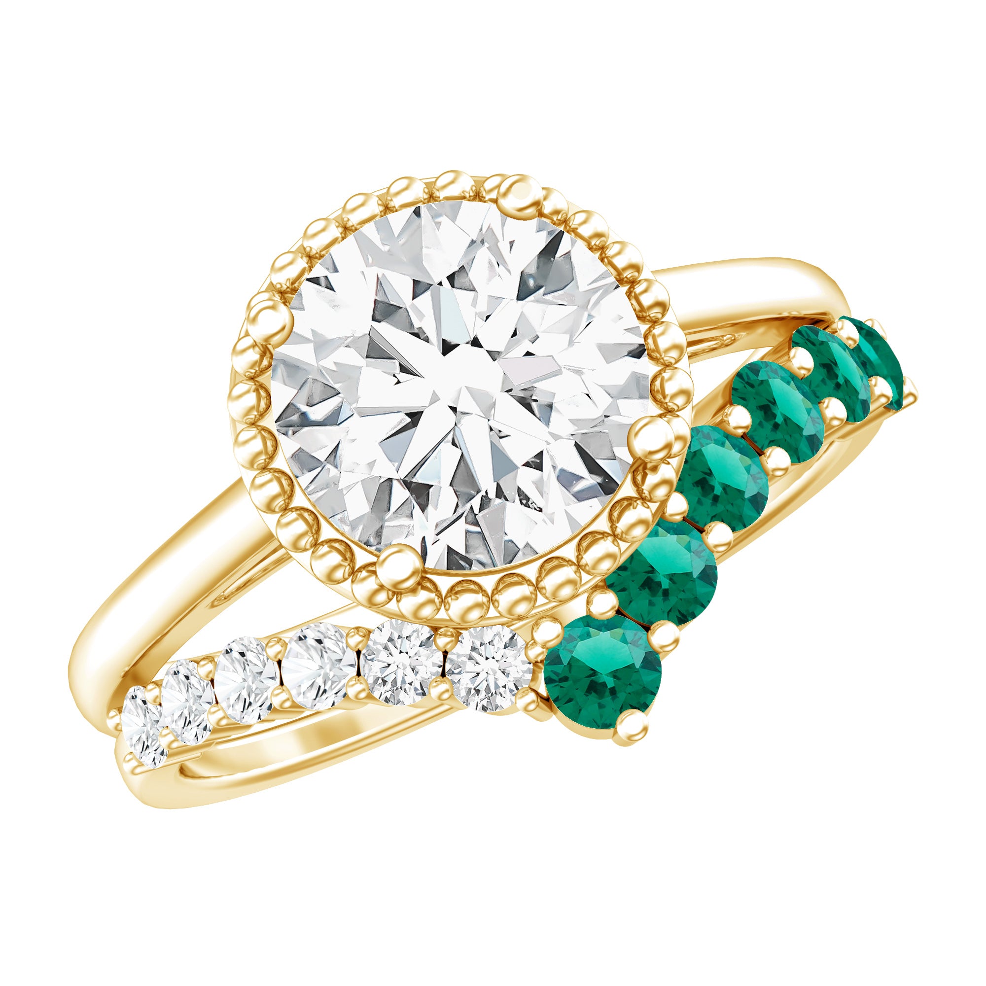 Certified Lab Grown Diamond 8 MM Engagement Ring With Emerald Enhancer Lab - ( EF-VS ) - Rosec Jewels