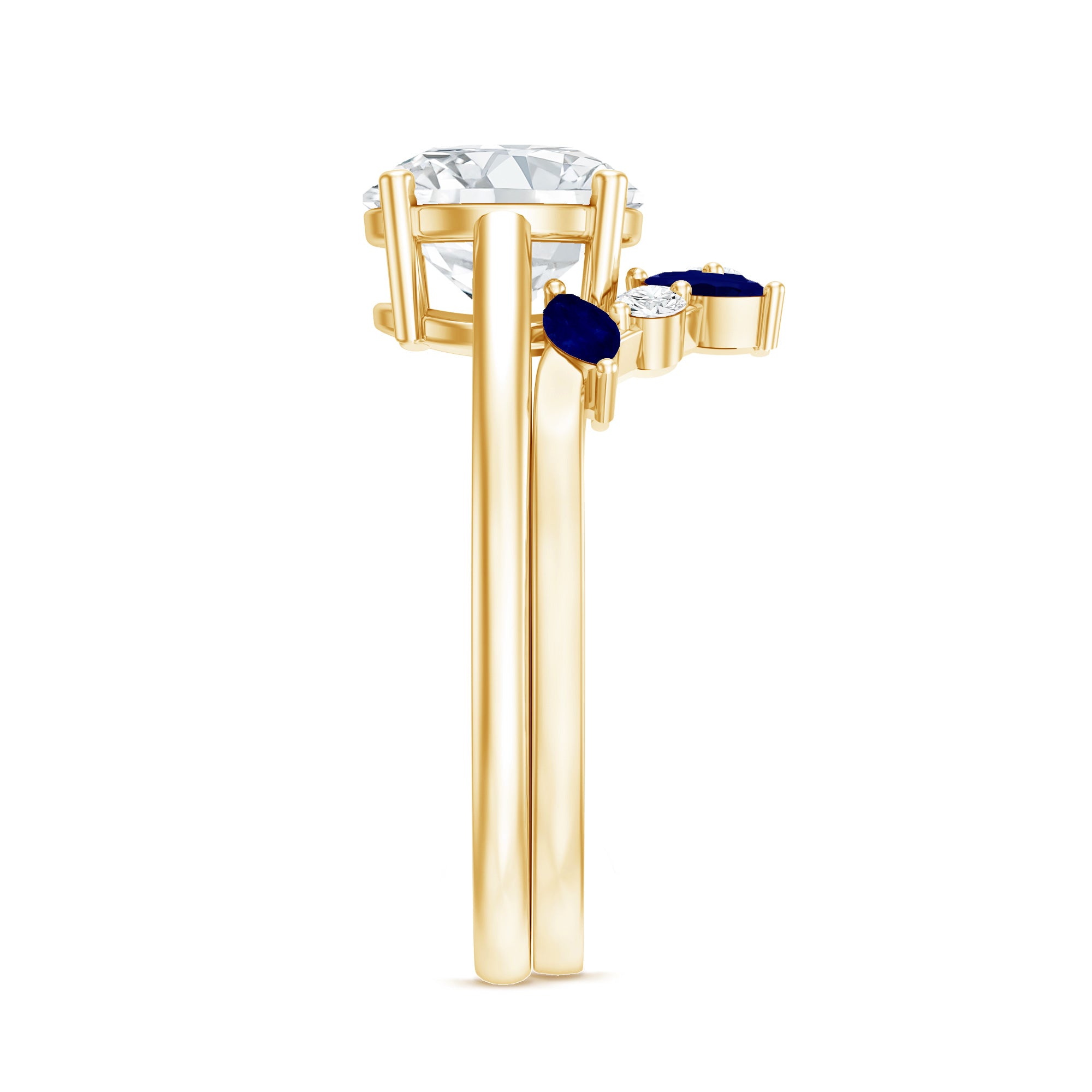 Certified Lab Grown Diamond Designer Engagement Ring Set With Sapphire Lab - ( EF-VS ) - Rosec Jewels